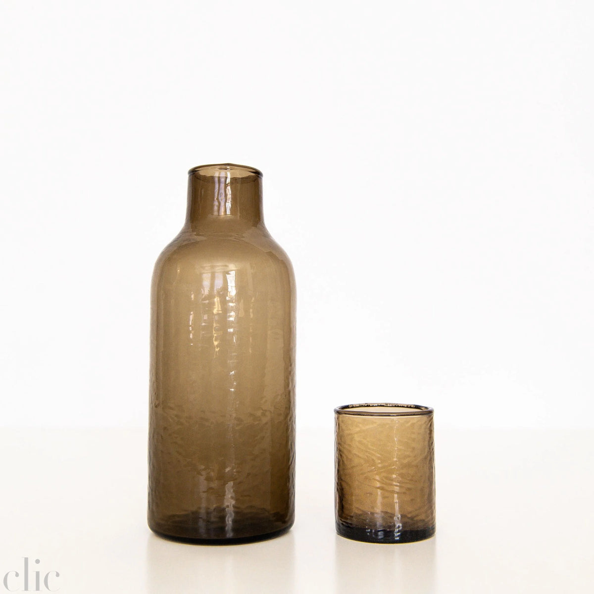 Handblown Hammered Glass Carafe in Smoke