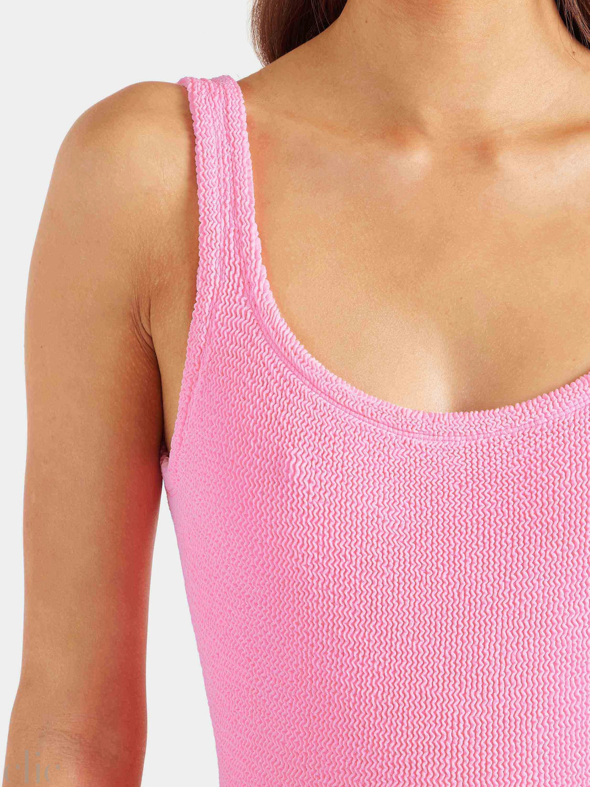 Square Neck Swimsuit in Bubblegum, from Hunza G