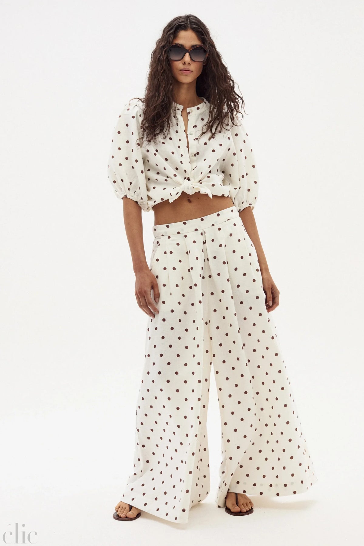 Sabi Linen Pants in Brown Polka Dots, from Lanhtropy