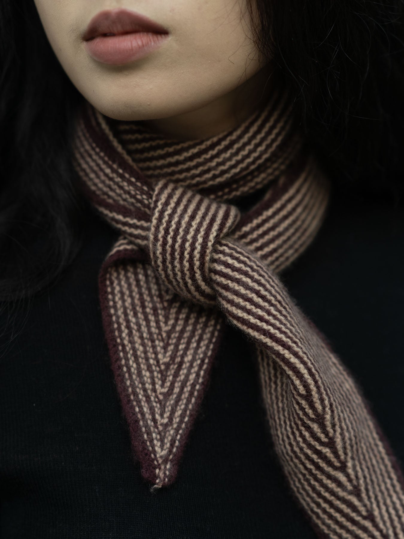 Sailor Cashmere Rib Neck Scarf in Wine Mulberry, from Oats and Rice