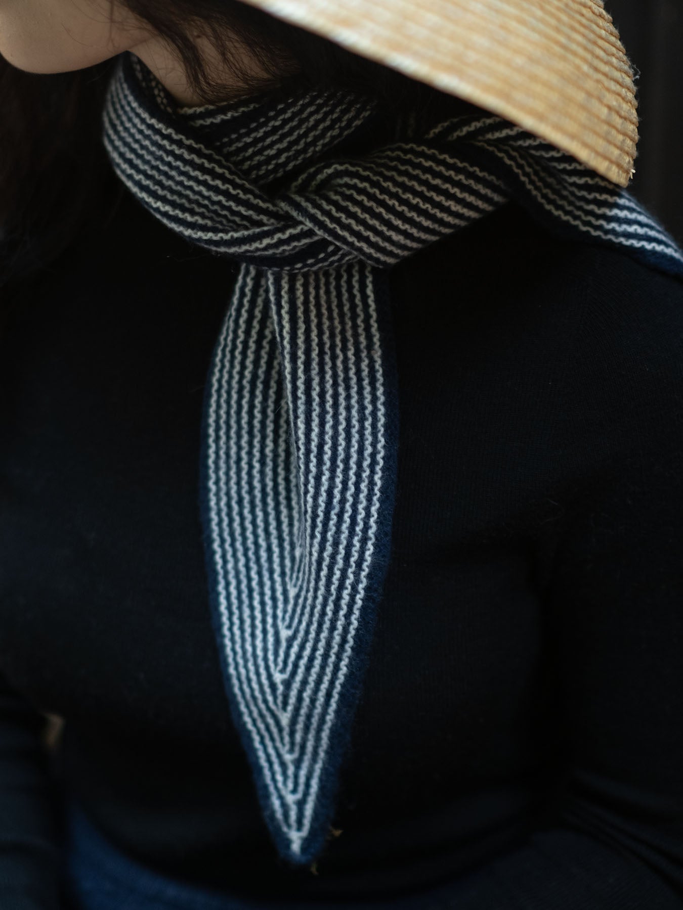 Sailor Cashmere Rib Neck Scarf in Navy, from Oats and Rice