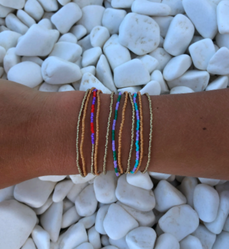 Mauve Turquoise Persimmon Sky Blue Stack Bracelet, from Templestones