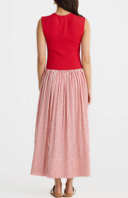 Daphne Dress in White with Red Stripe, from Brave + True