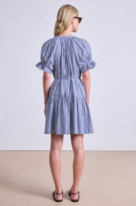 Marza Mini Dress in Skinny Stripes Indigo + Cream, from Apiece Apart