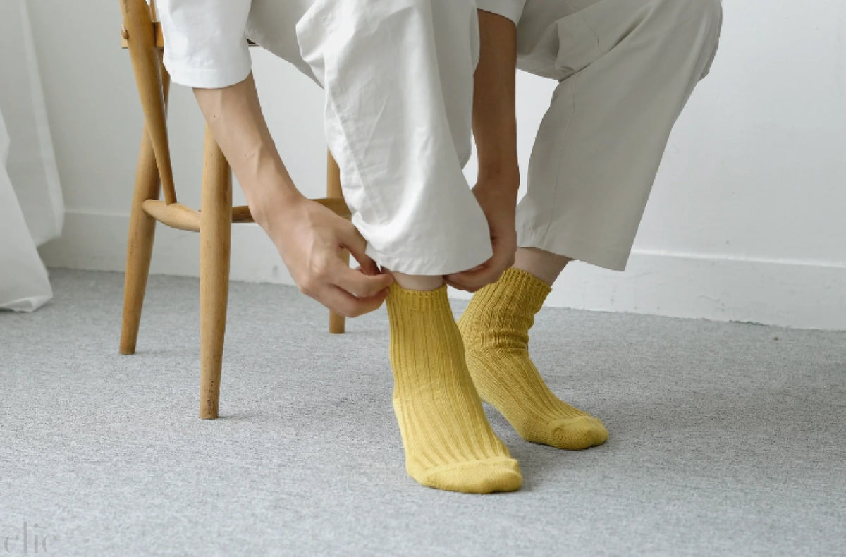 Linen Ribbed Socks in Yellow, from Nishiguchi Kutsushita
