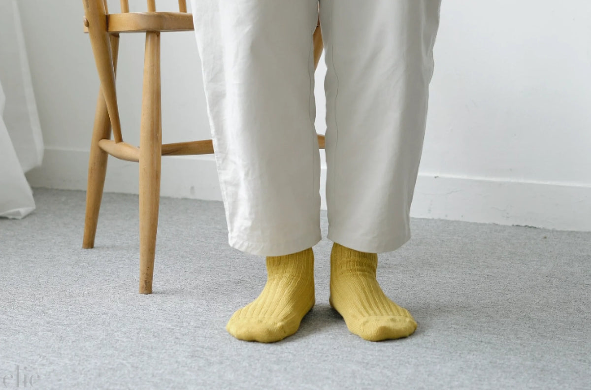 Linen Ribbed Socks in Yellow, from Nishiguchi Kutsushita