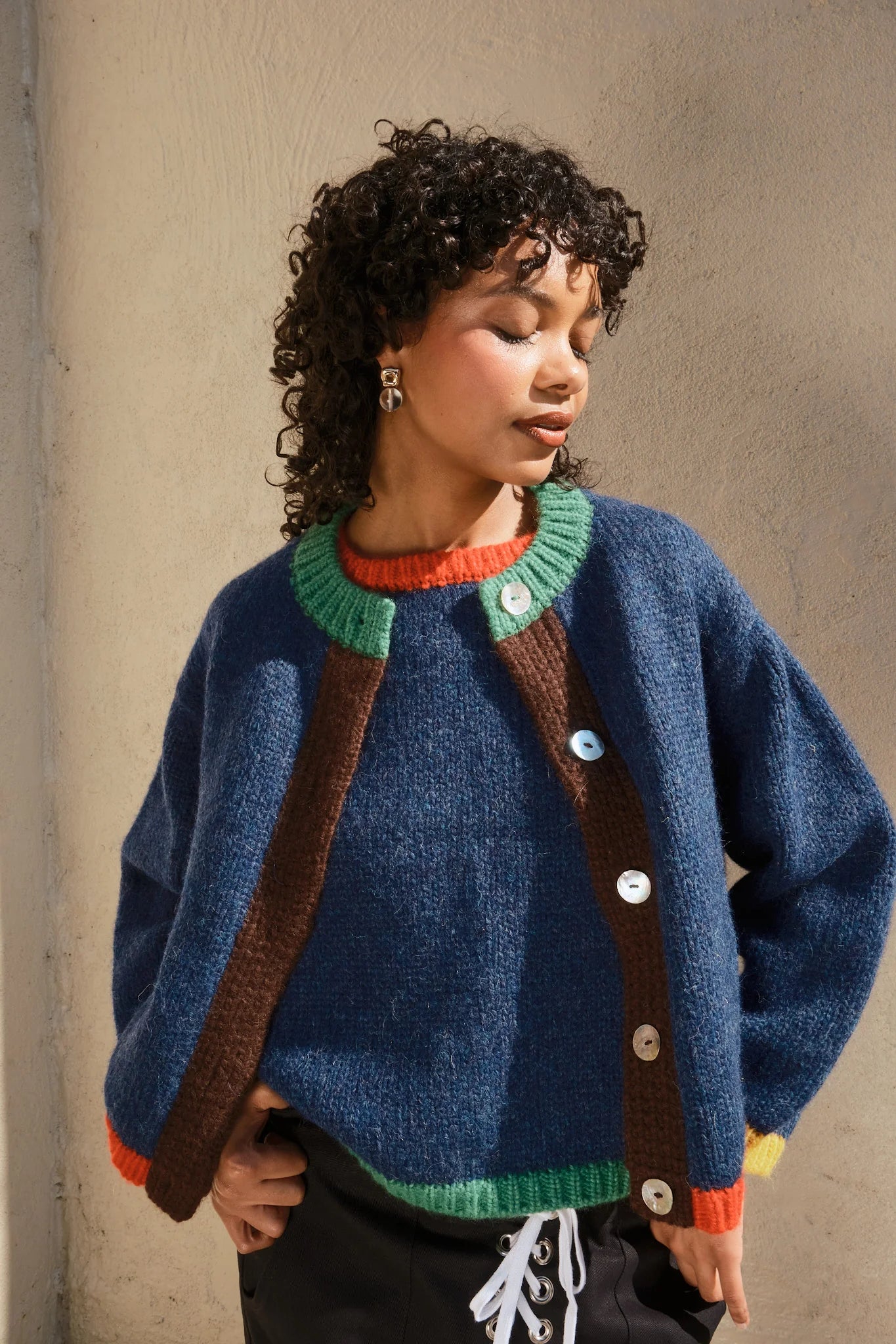 Sheba Colorblock Cardigan in Navy Multi, from Nikki Chasin