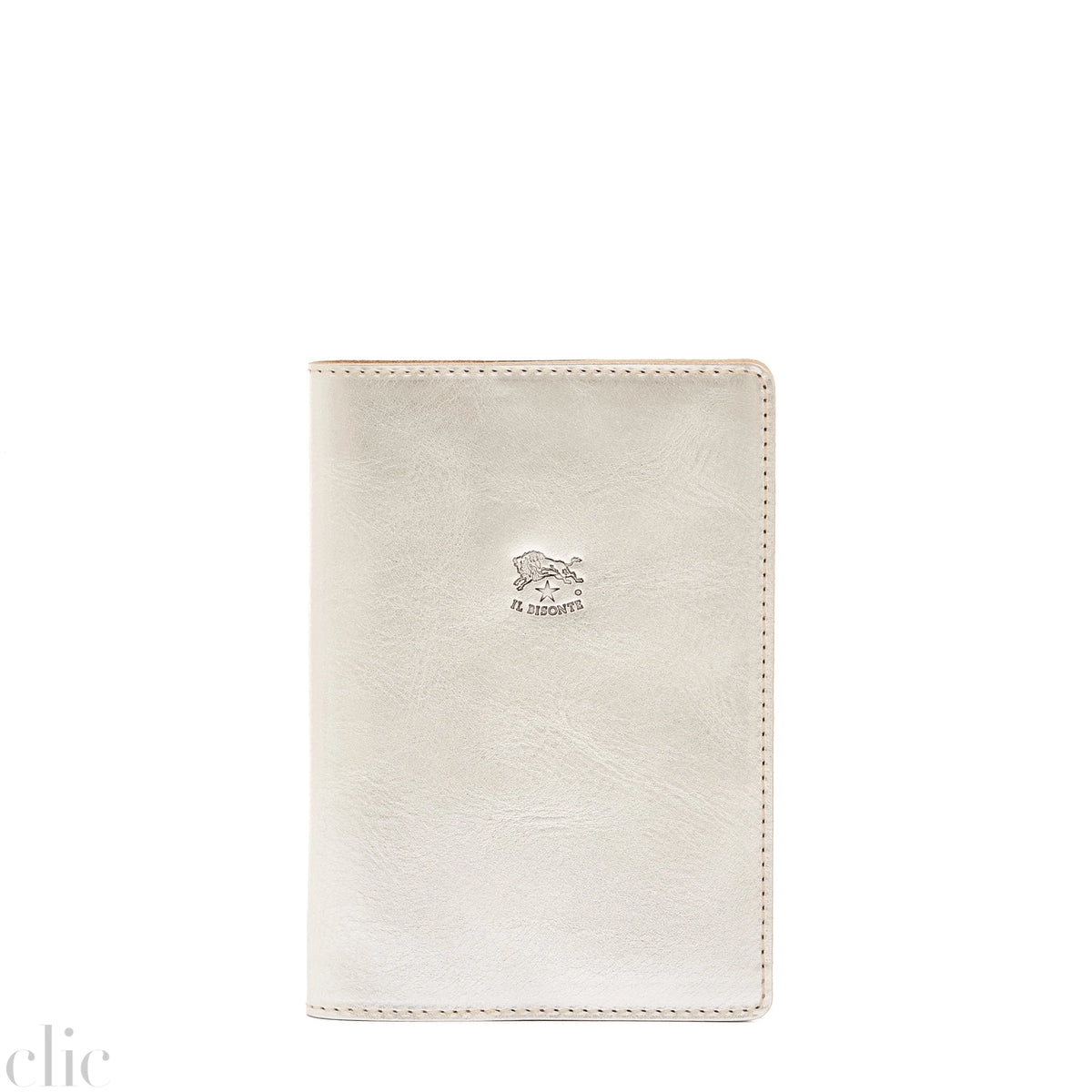 Leather Passport Holder in Metalic Silver, from IL Bisonte