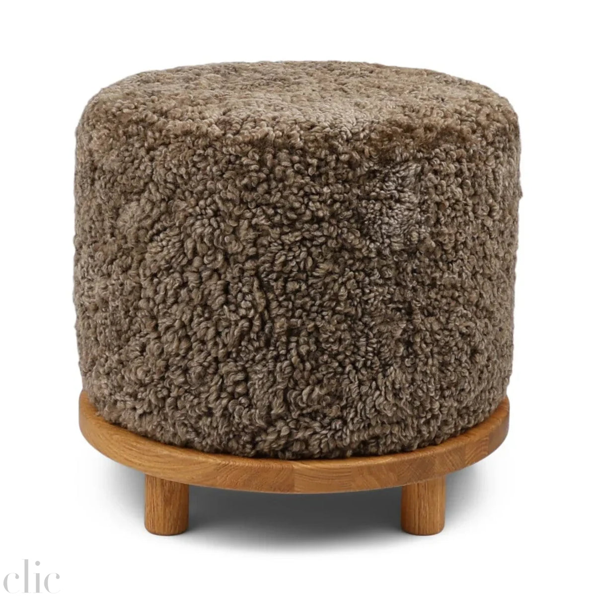 Simon Stool with Oak Wood and Taupe Sheepskin