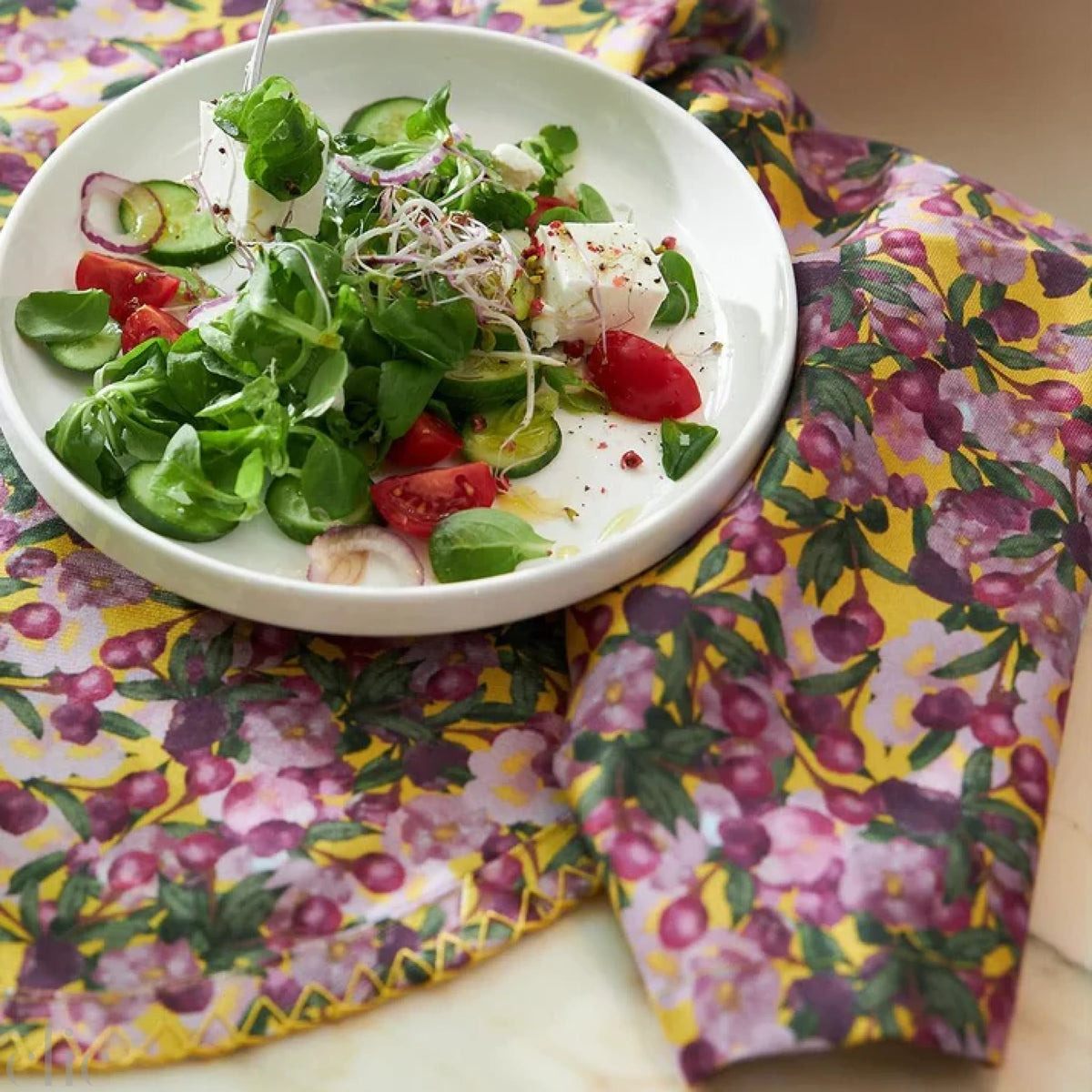 Set of Six Napkins in Romace is Dead Yellow, from Sophie Williamson Design