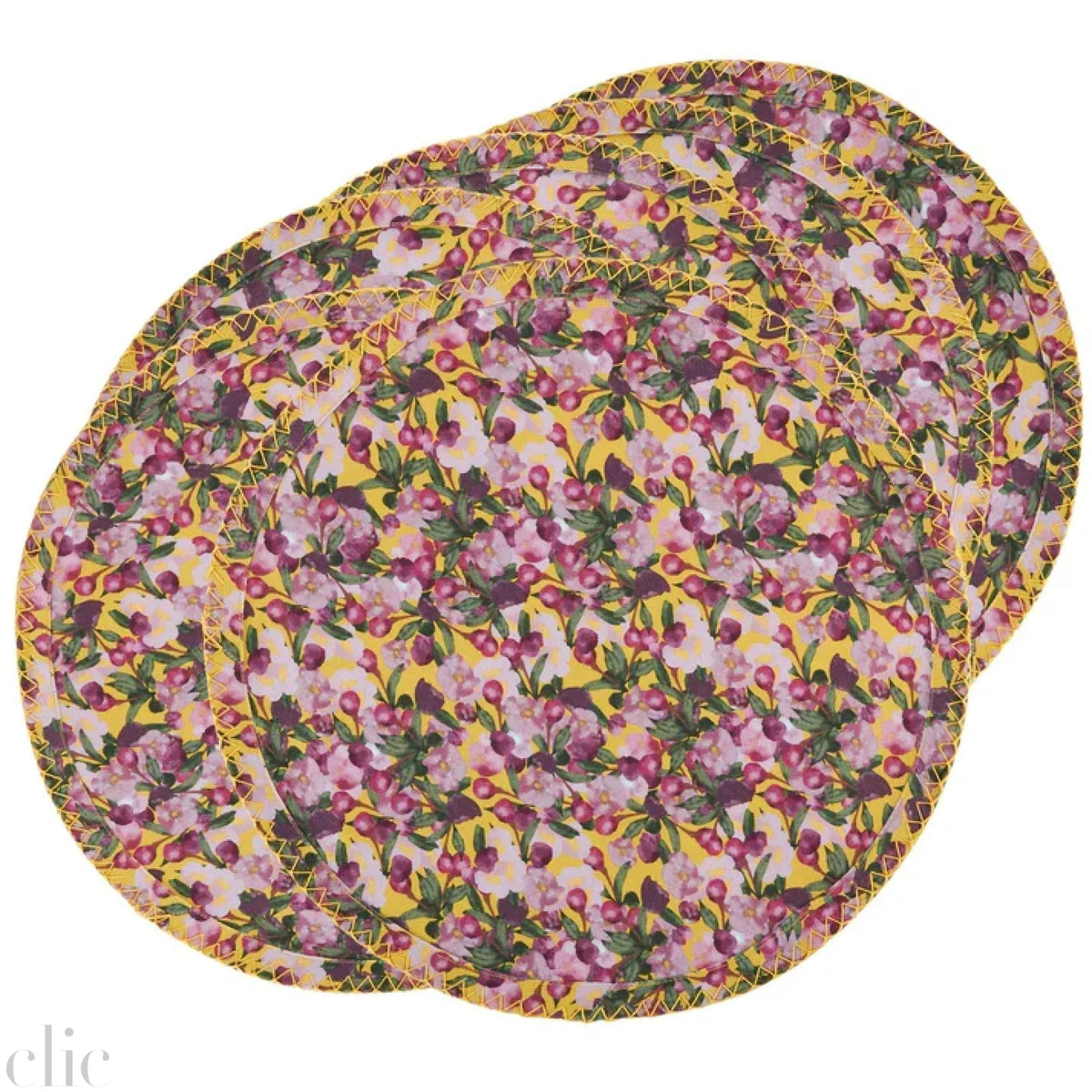 Set of Six Round Placemats in Romace is Dead Yellow, from, Sophie Williamson Design