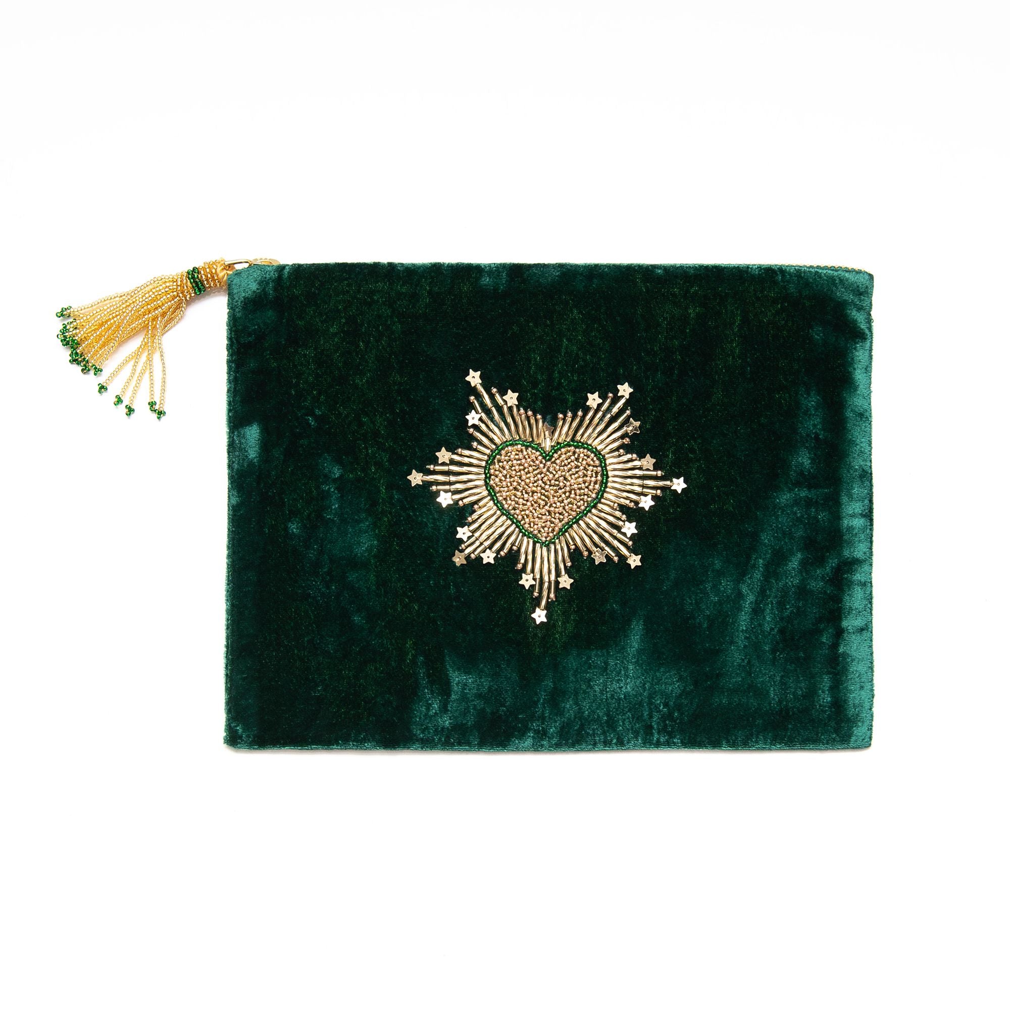 Sparkle Heart Pouch in Green, from Olivia Dar