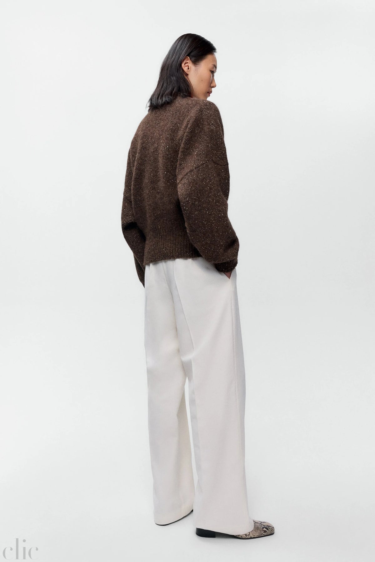 Speckled V-Neck Sweater in Chocolate, from Cordera