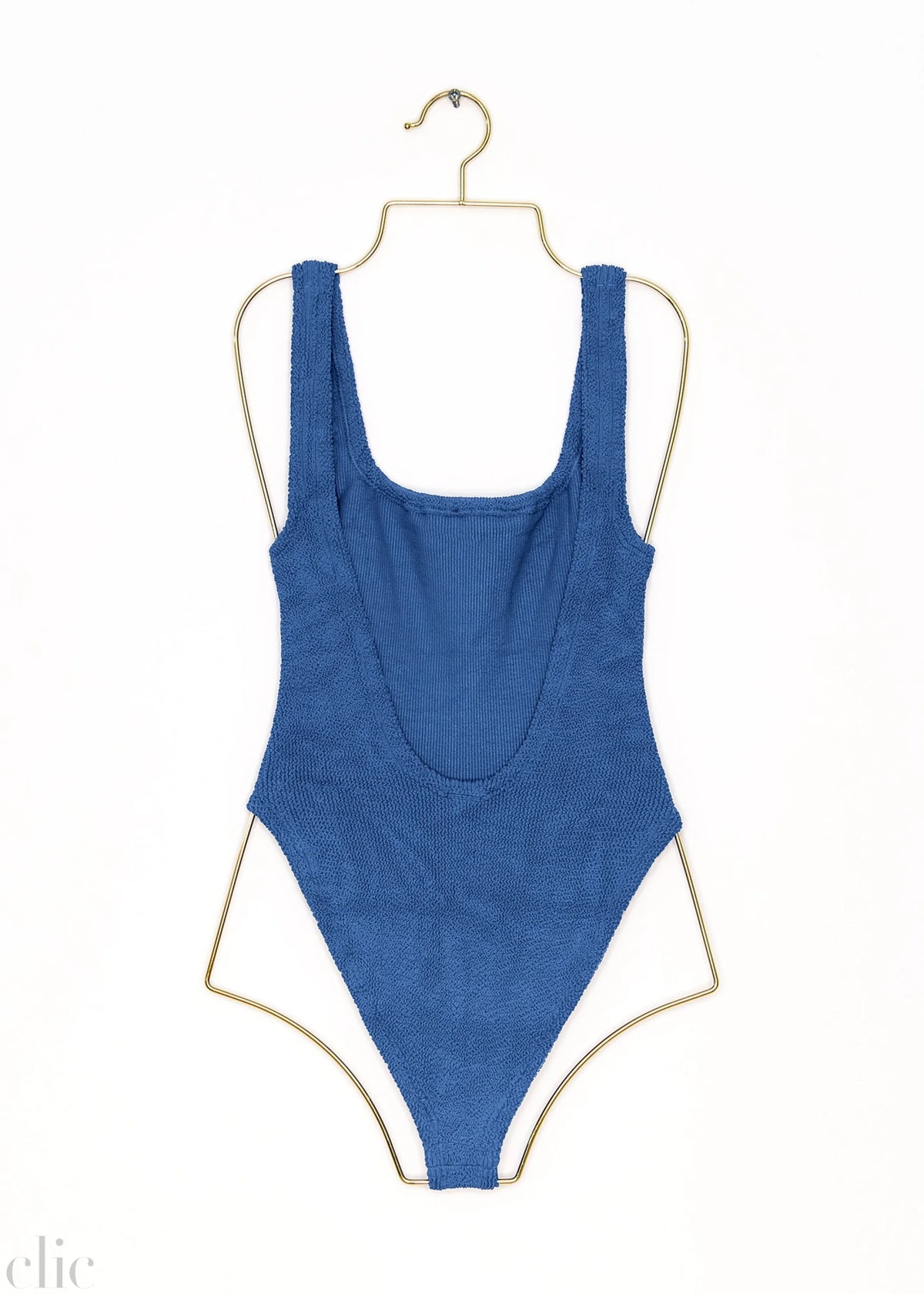 Square Neck Swim in Metallic Denim, from Hunza G