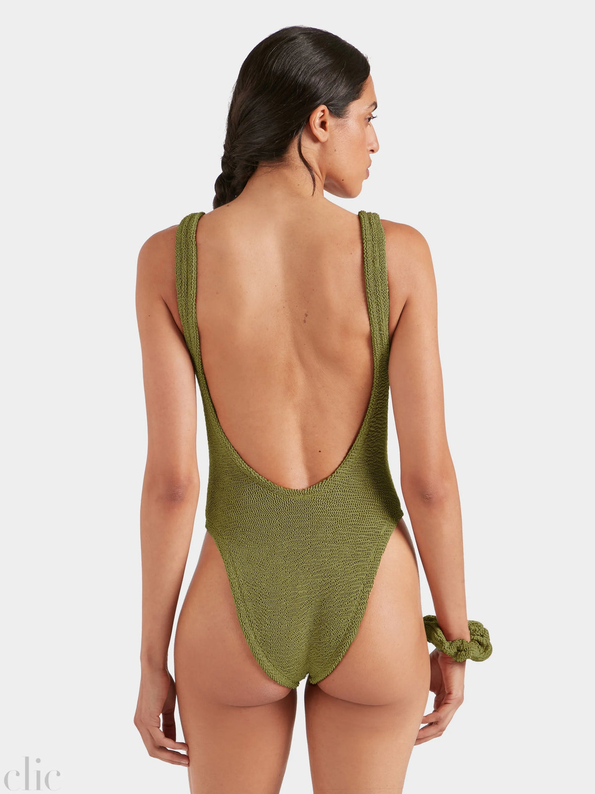 Square Neck Swimsuit in Metallic Moss, from Hunza G
