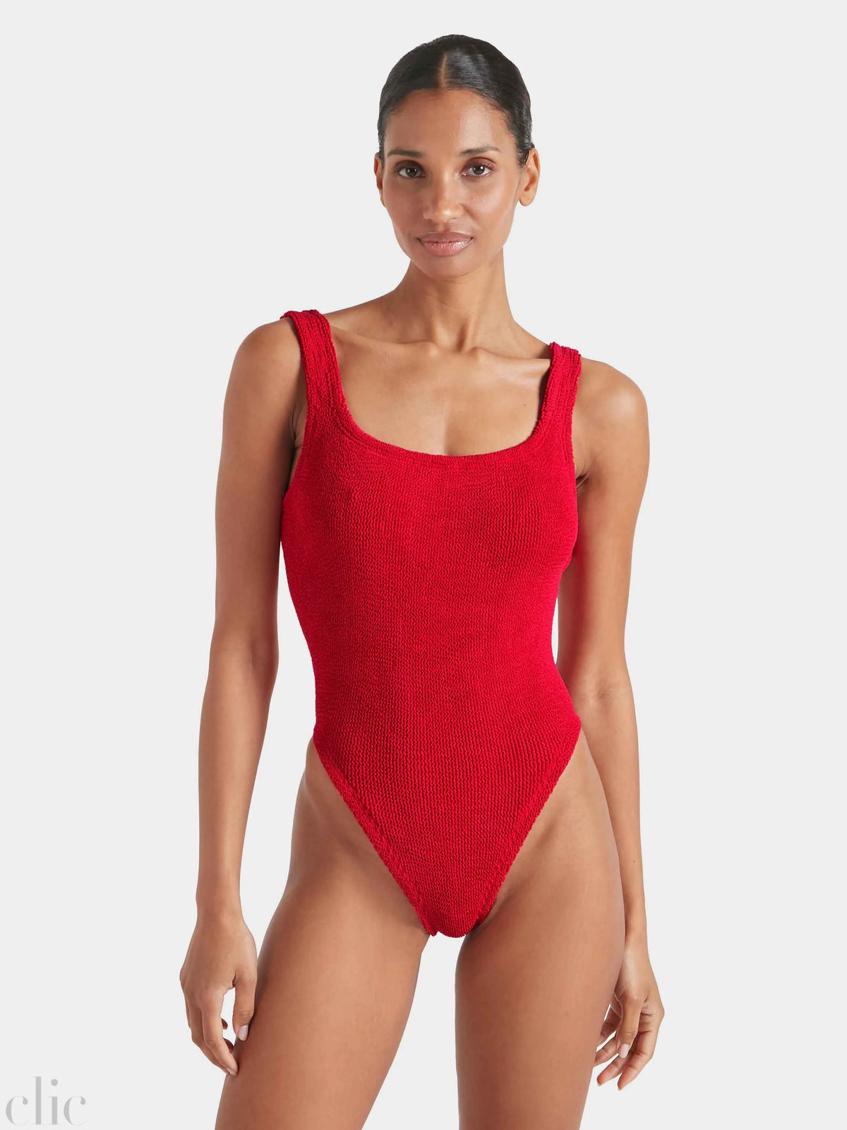 Square Neck Swimsuit in Red, from Hunza G