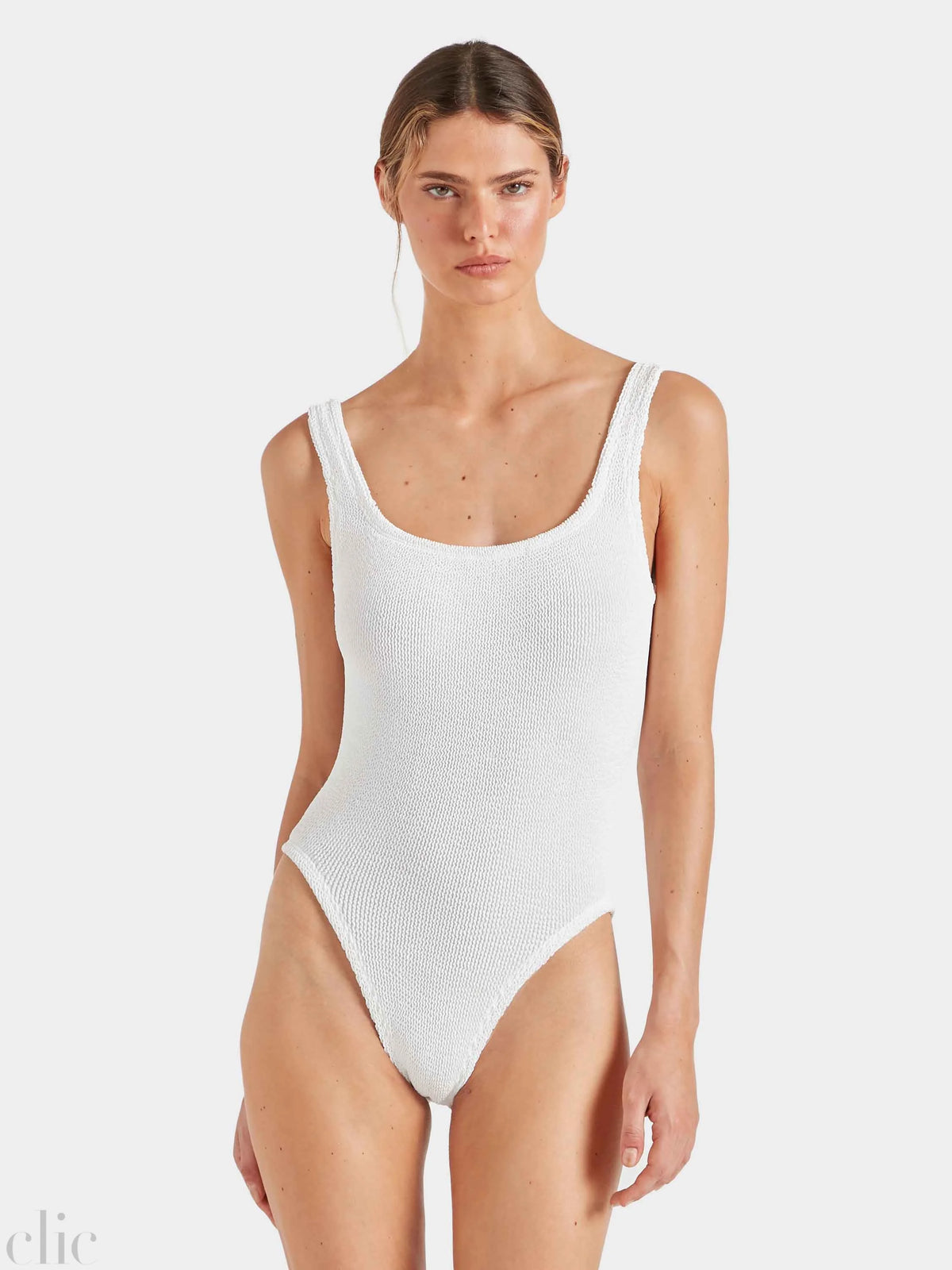 Square Neck Swimsuit in White, from Hunza G
