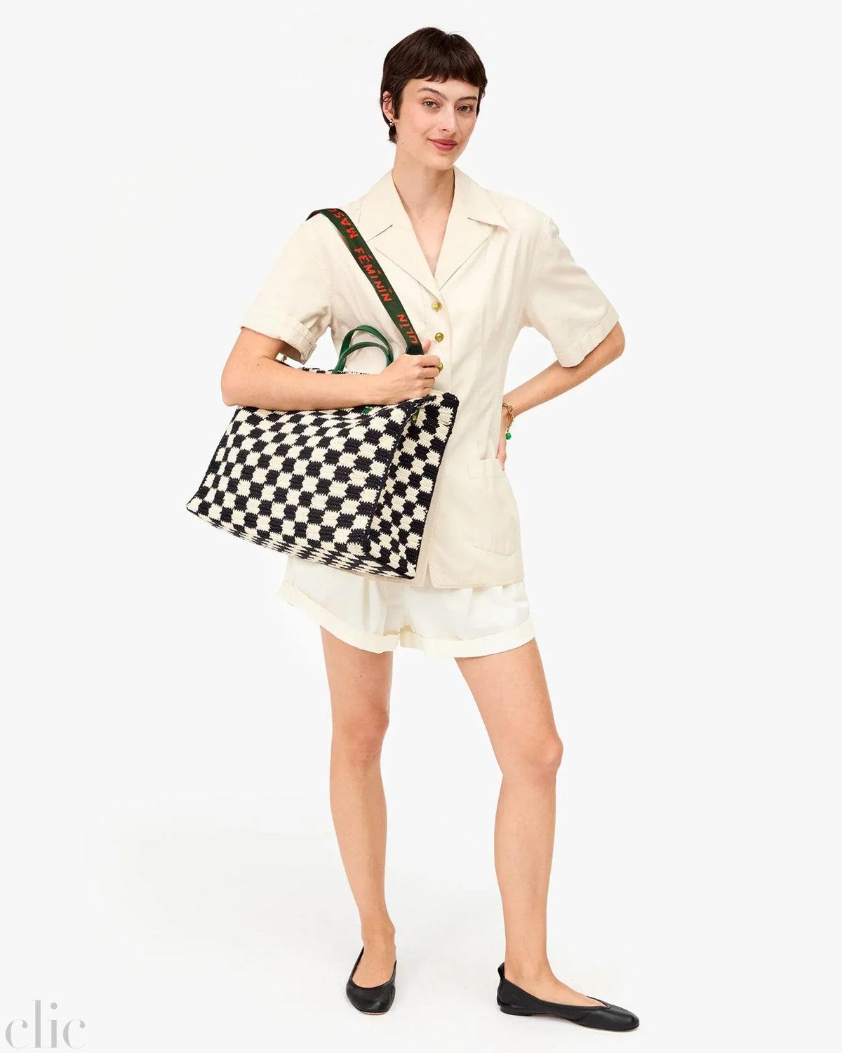 Summer Simple Tote in Black & Cream, from Clare V