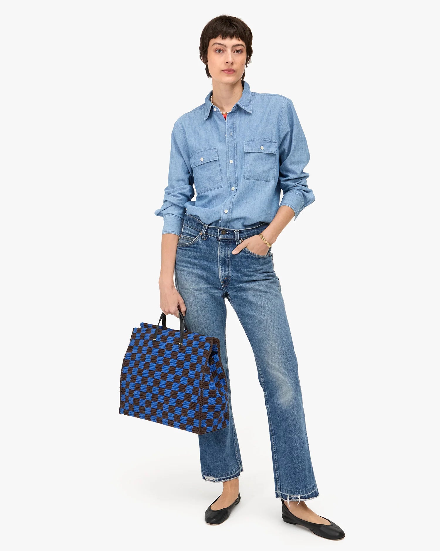 Summer Simple Tote in Blue & Chocolate, from Clare V