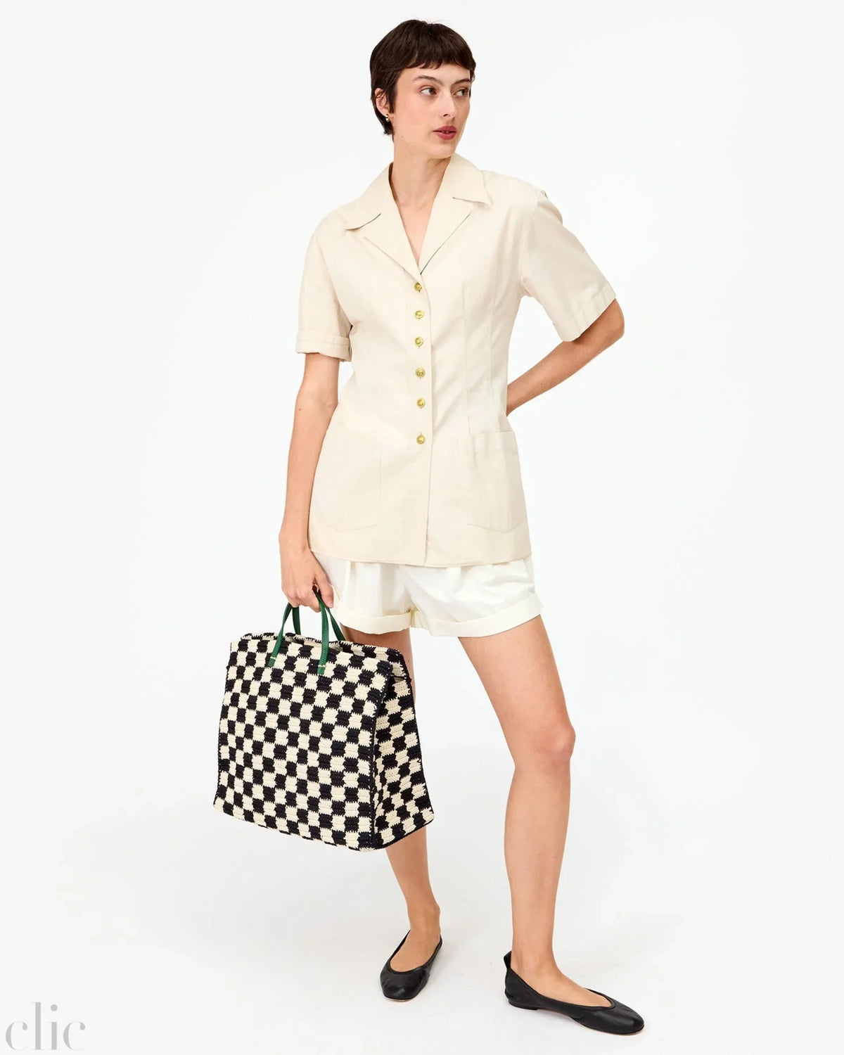 Summer Simple Tote in Black & Cream, from Clare V