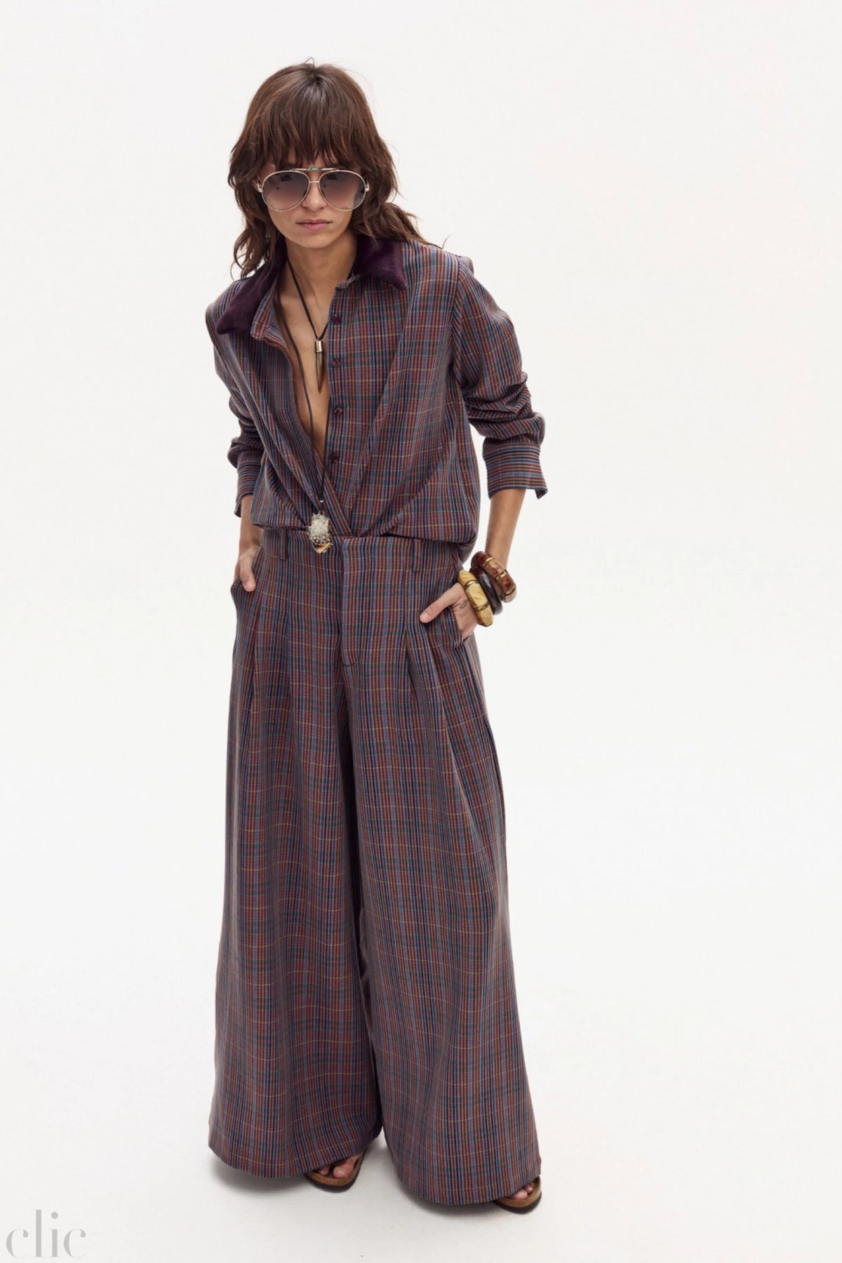 Super Culotte Twill Pants in Blue Prince of Wales, from Lanhtropy
