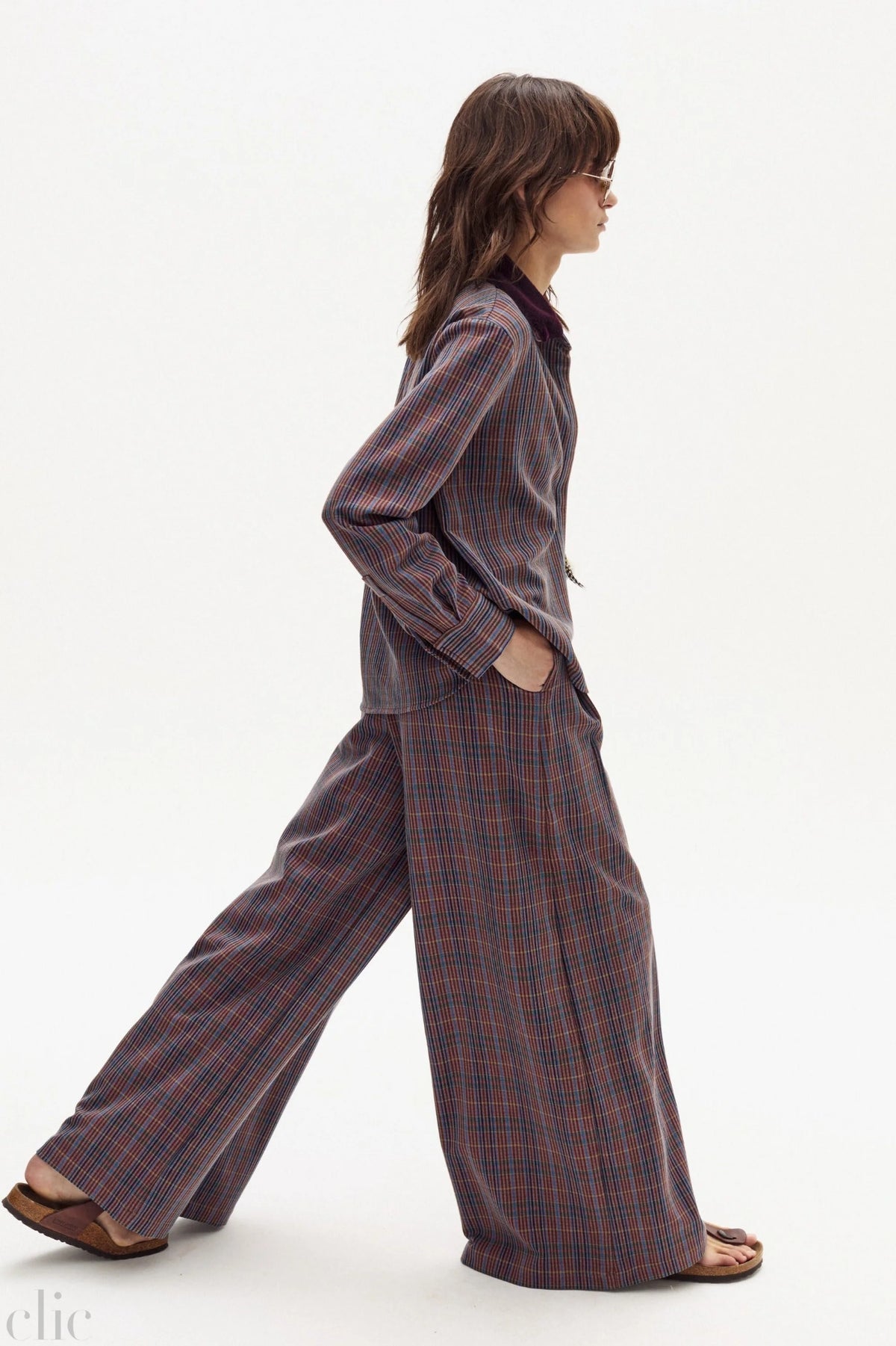 Super Culotte Twill Pants in Blue Prince of Wales, from Lanhtropy