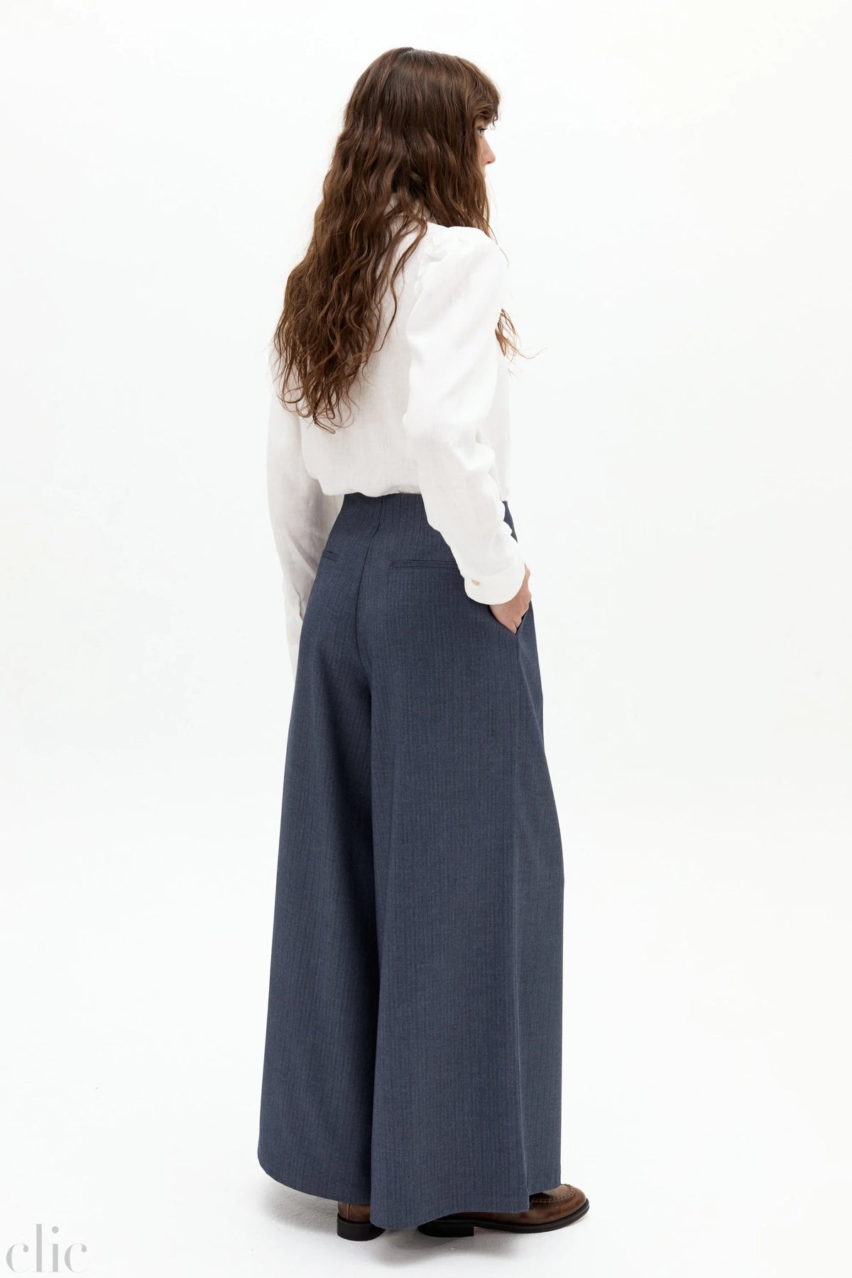 Super Culotte Twill Pants in Stone Blue, from Lanhtropy