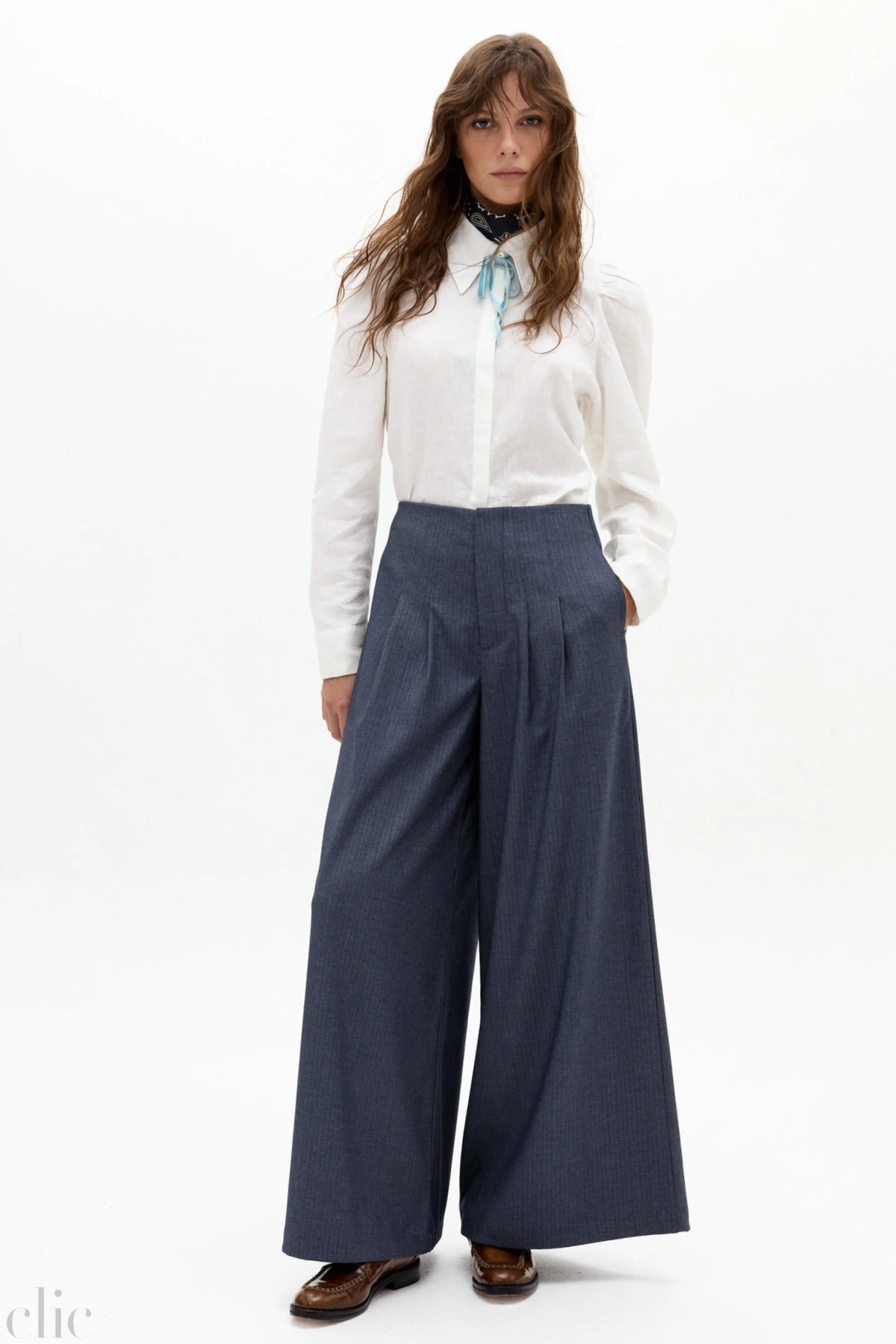 Super Culotte Twill Pants in Stone Blue, from Lanhtropy