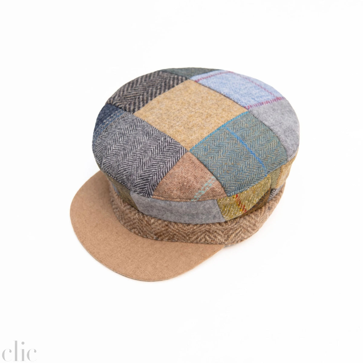 Skipper Tweed Cap in Patchwork Beige and Peak, from Hanna Hats