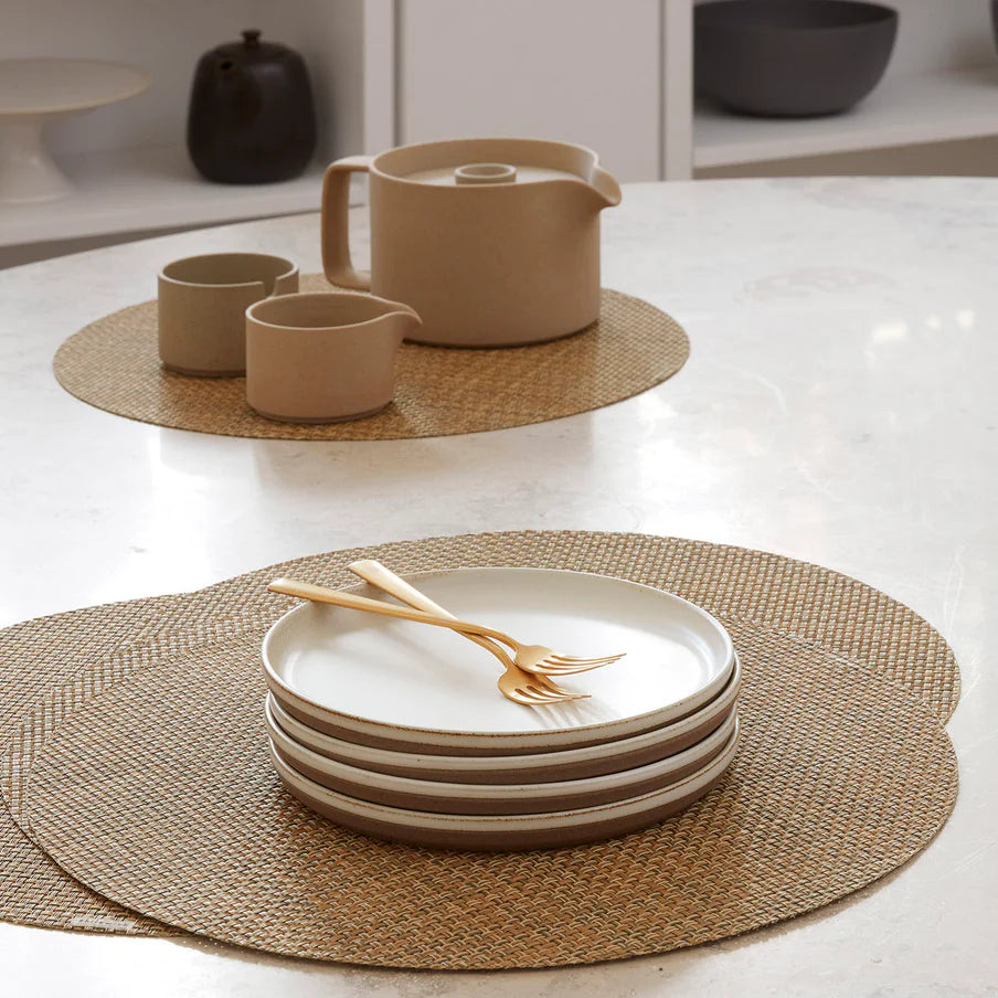 Basketweave Round Placemat in Teak, from chilewich