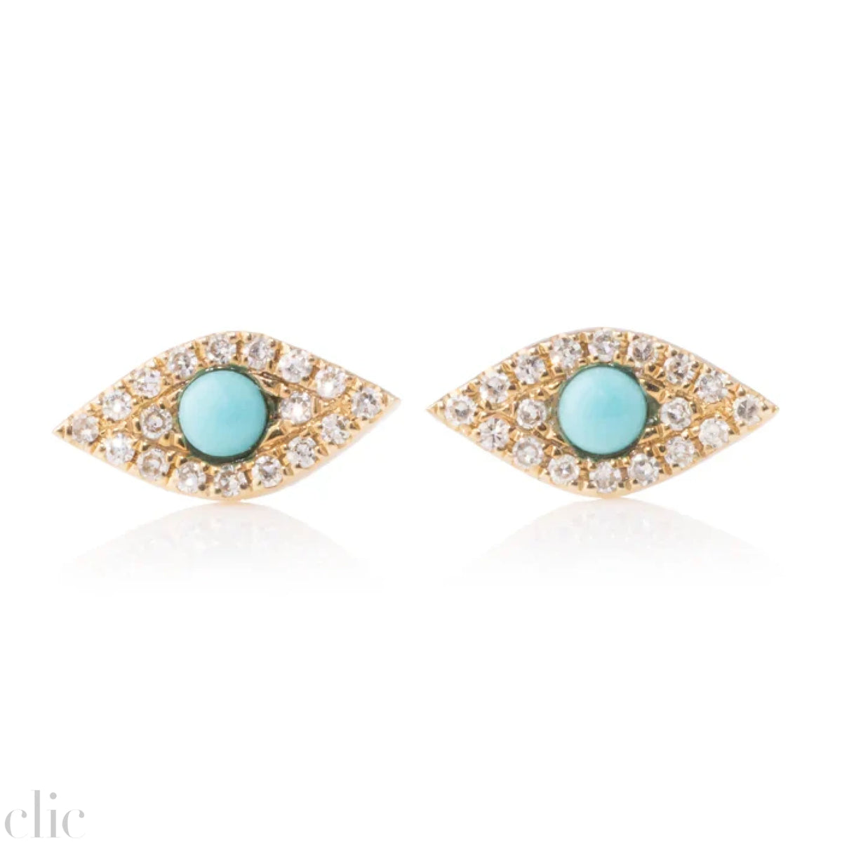 Yellow Gold Evil Eye Studs in Turqouise, from Zofia Day