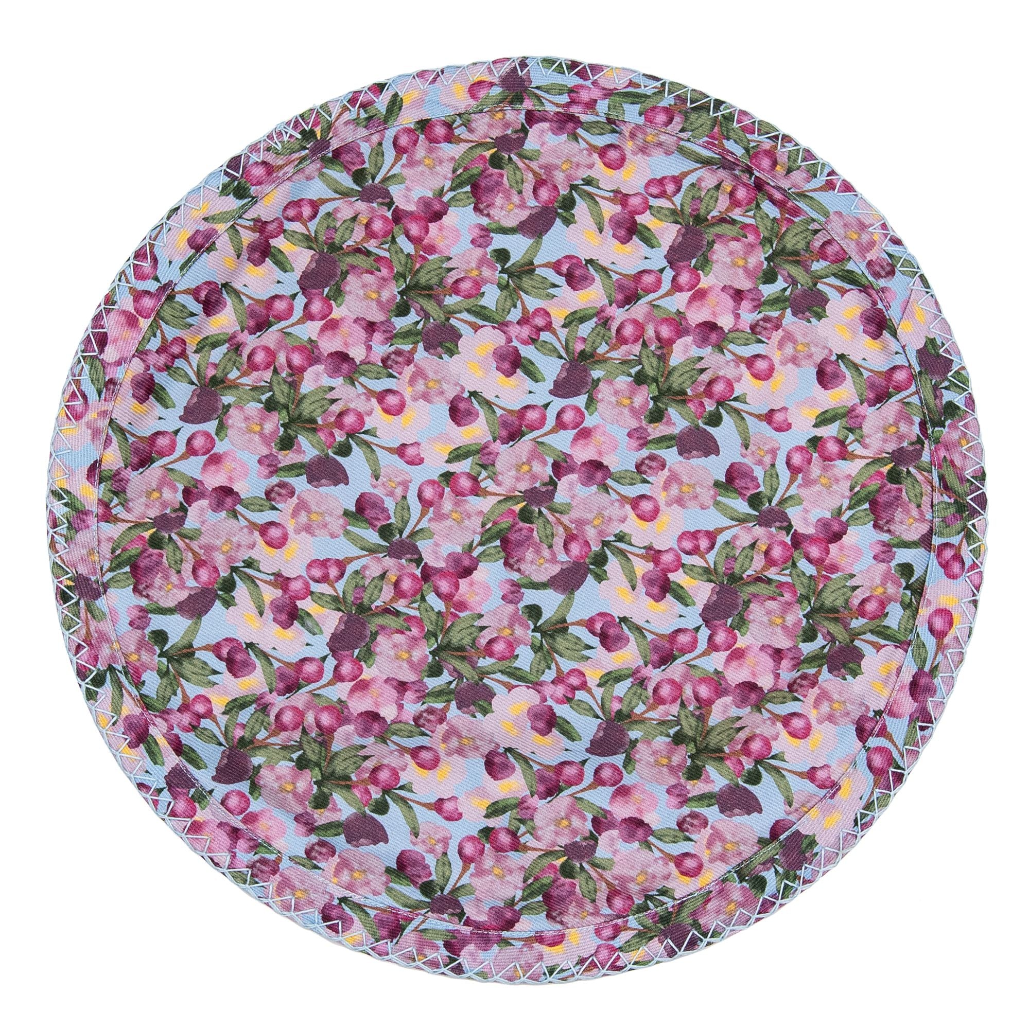 Set of Six Round Placemats in Romace is Dead Blue from, Sophie Williamson Design