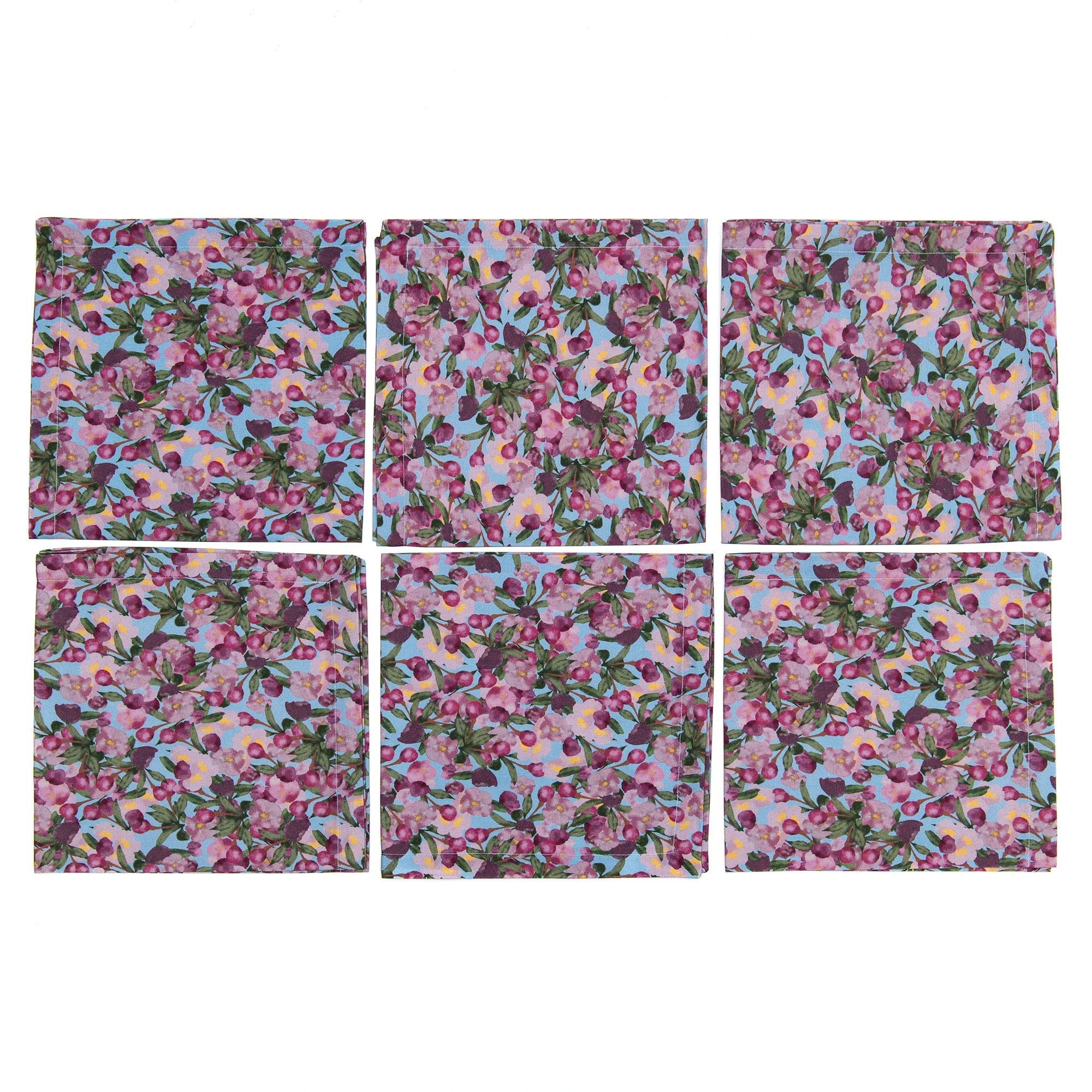 Set of Six Napkins in Romace is Dead Blue, from Sophie Williamson Design