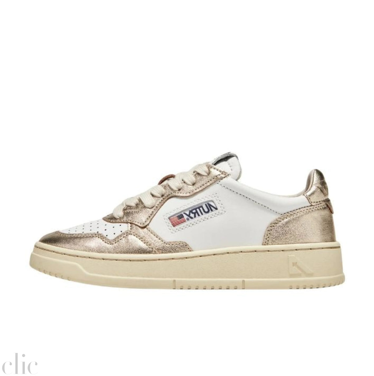 Medalist Low Sneaker in White and Platinum Leather, from Autry