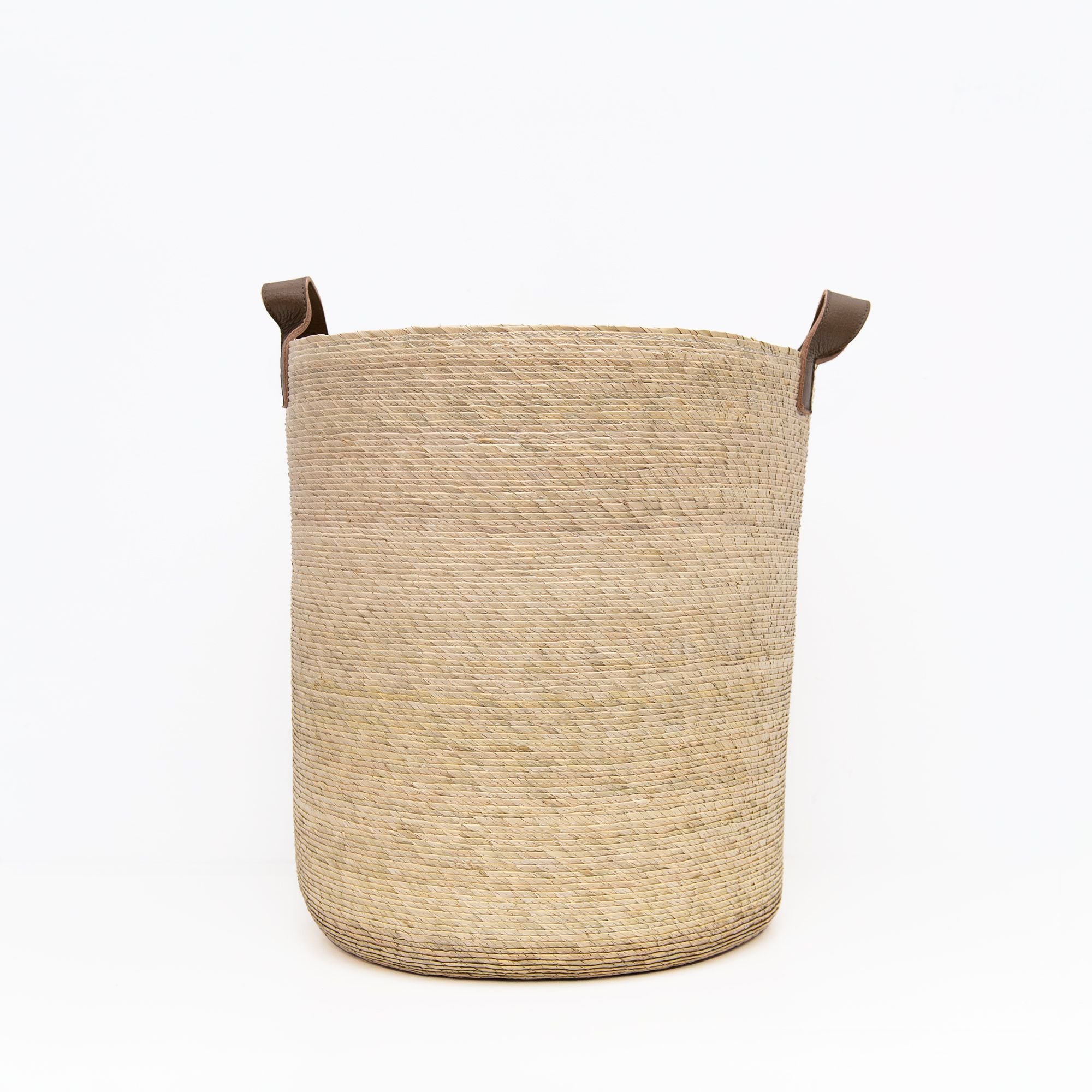 Tambo Basket in Natural with Leather Handels, from Makua