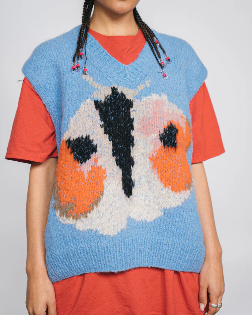 Butterfly Hand Knitted Vest in Blue, from Wild Animals