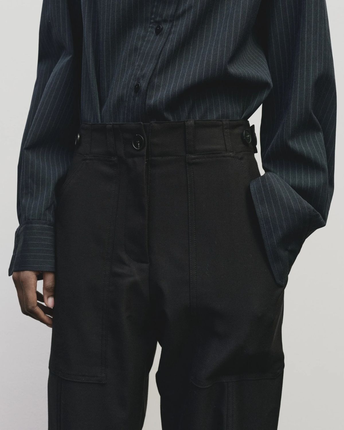 Wool Blend Workwear Pants in Navy, from Mijeong Park