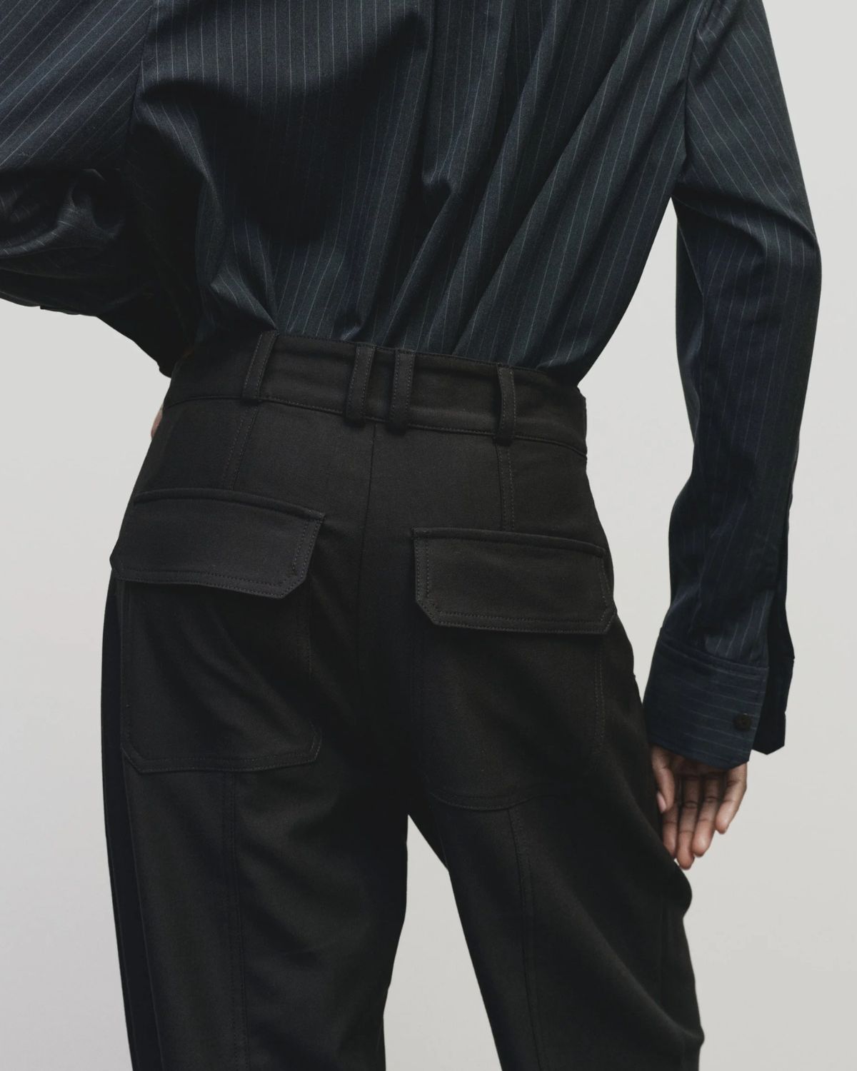 Wool Blend Workwear Pants in Navy, from Mijeong Park