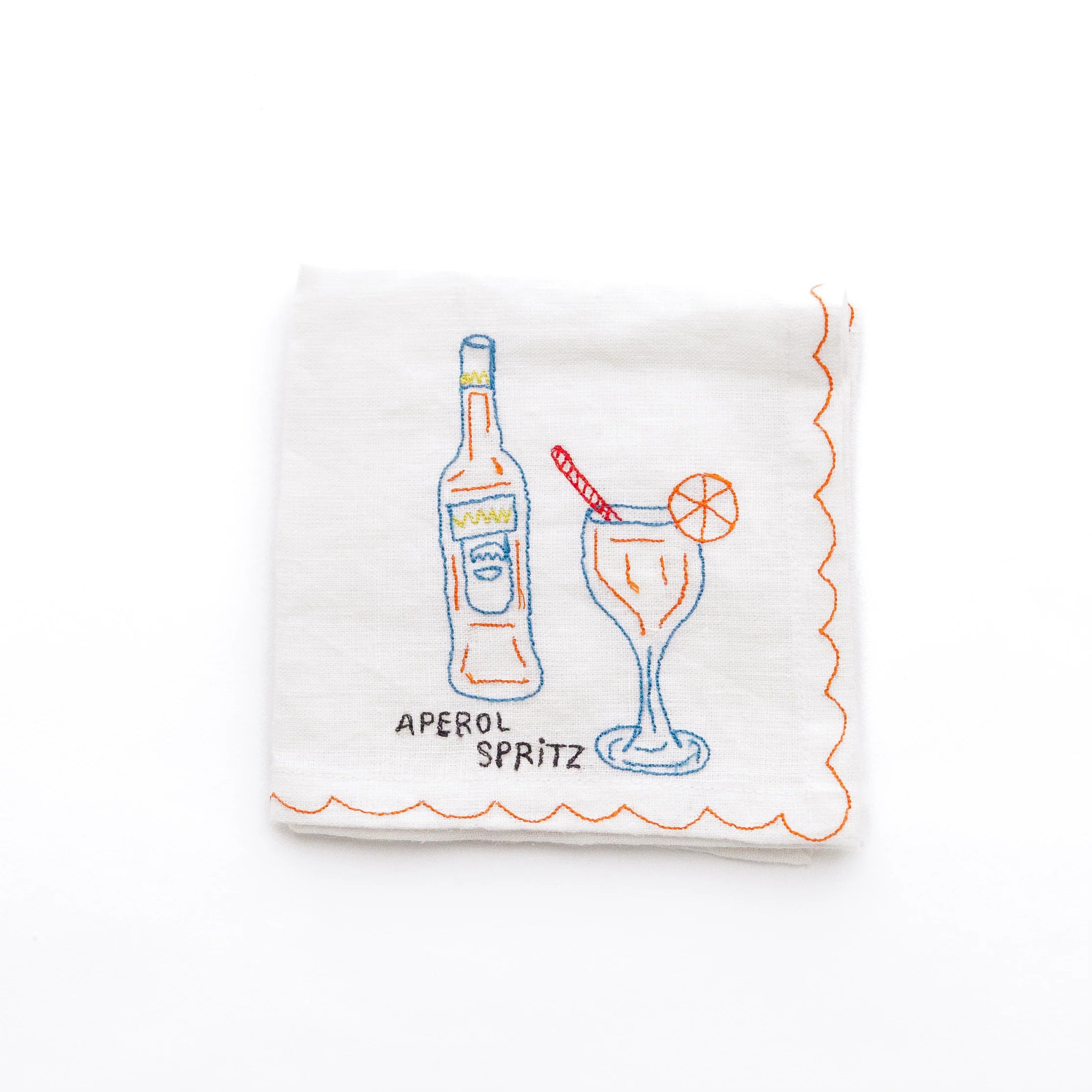 Set of 6 Mixed Drink Embroidered Linen Cocktail Napkins, from Pomegranate