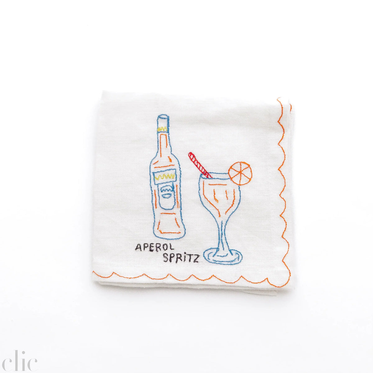 Set of 6 Mixed Drink Embroidered Linen Cocktail Napkins