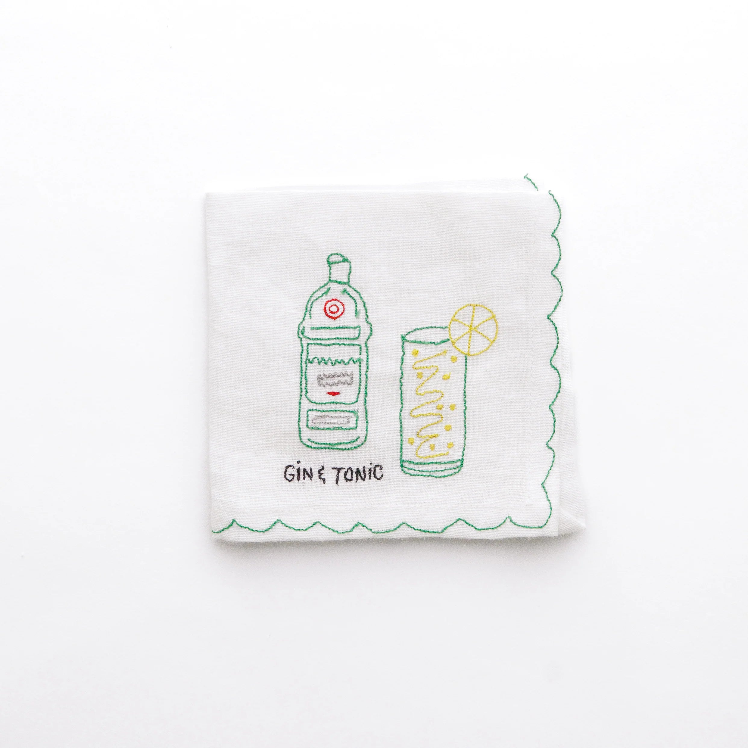 Set of 6 Mixed Drink Embroidered Linen Cocktail Napkins, from Pomegranate