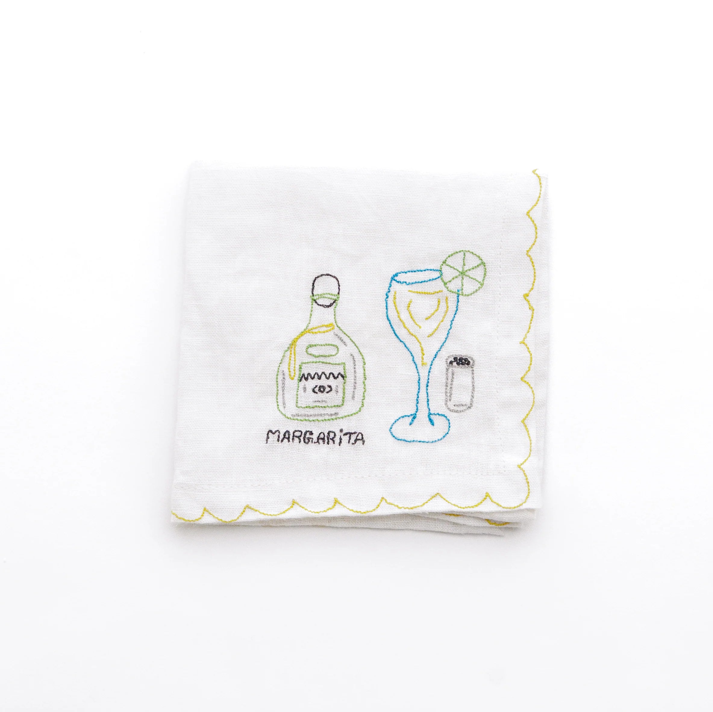 Set of 6 Mixed Drink Embroidered Linen Cocktail Napkins, from Pomegranate