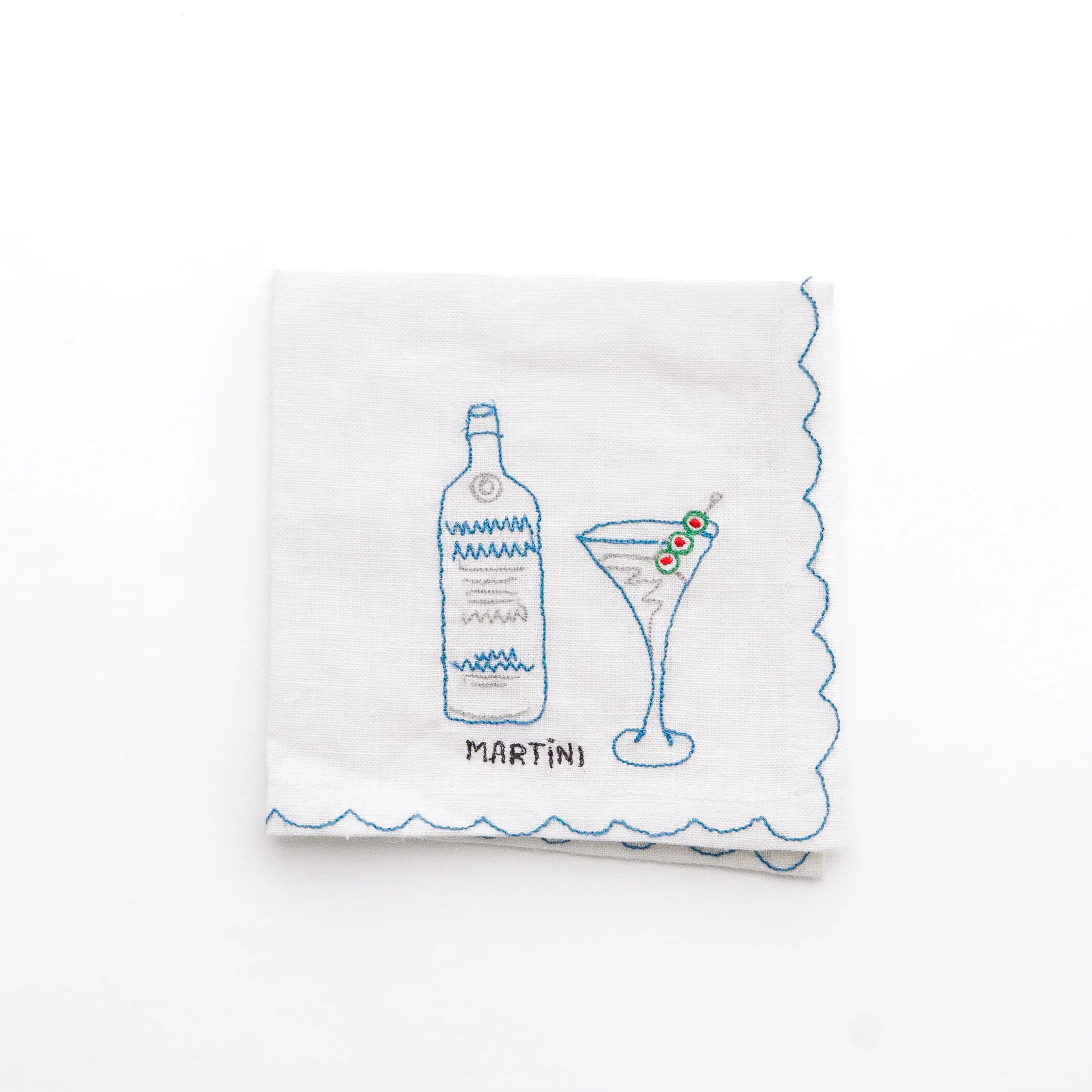 Set of 6 Mixed Drink Embroidered Linen Cocktail Napkins, from Pomegranate