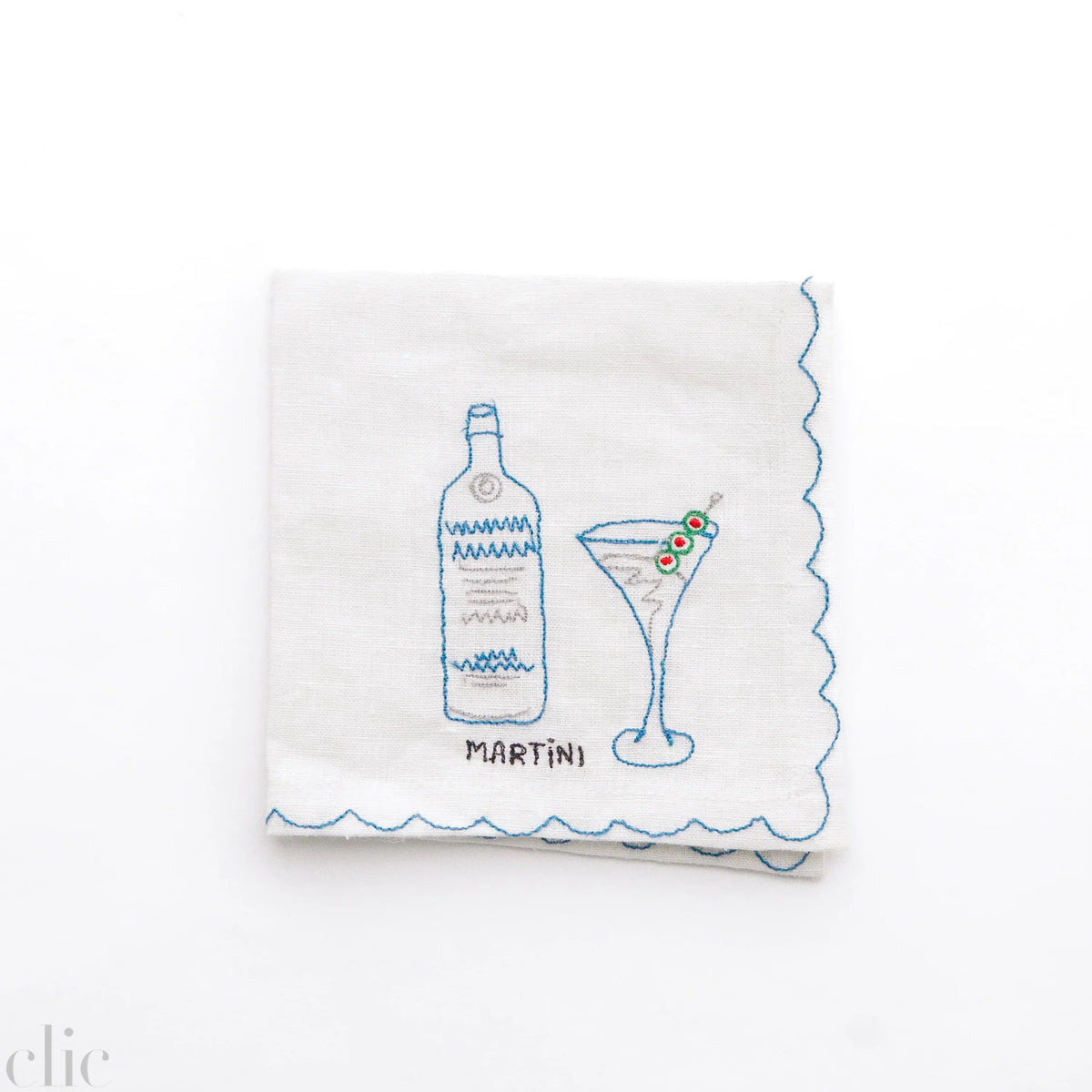 Set of 6 Mixed Drink Embroidered Linen Cocktail Napkins