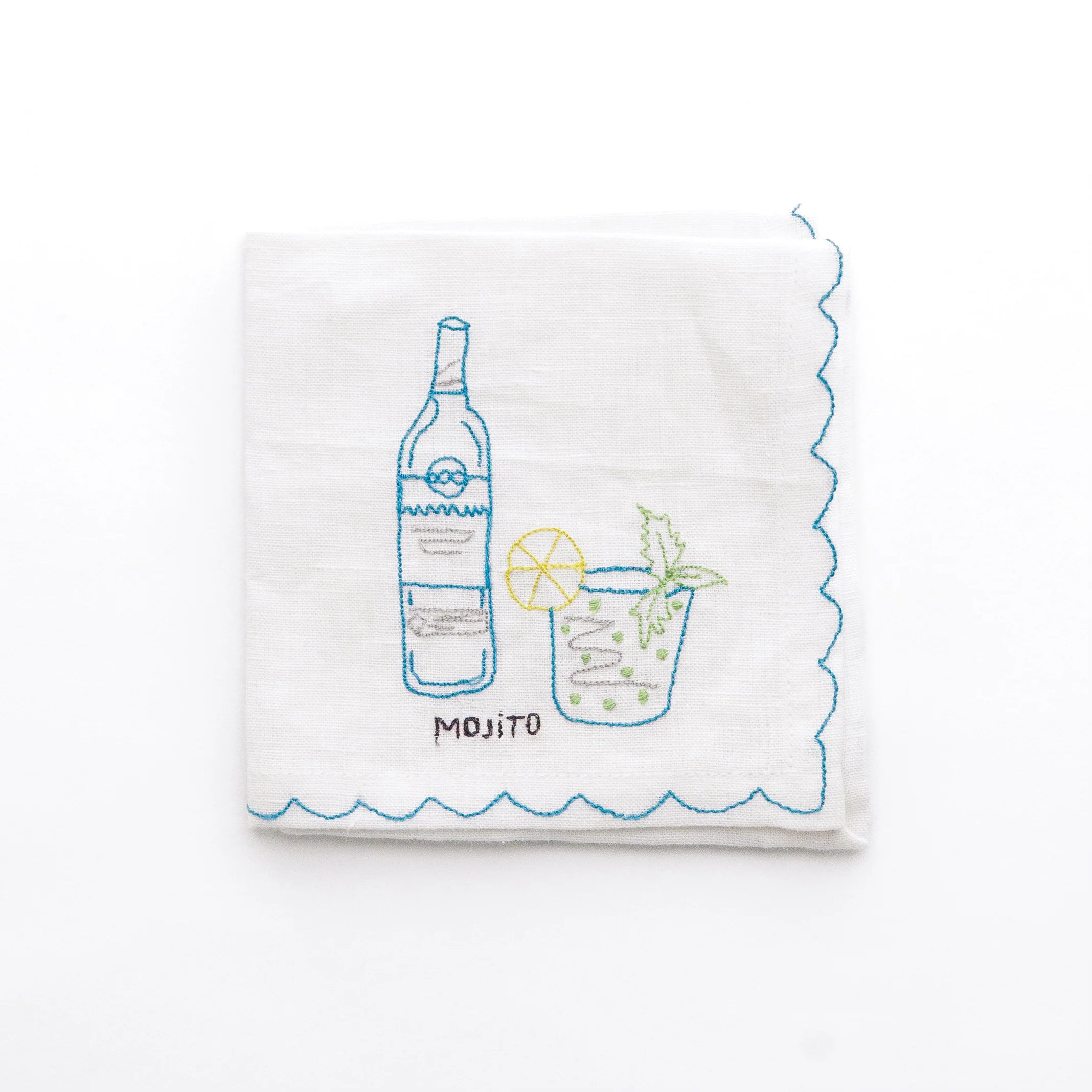 Set of 6 Mixed Drink Embroidered Linen Cocktail Napkins, from Pomegranate