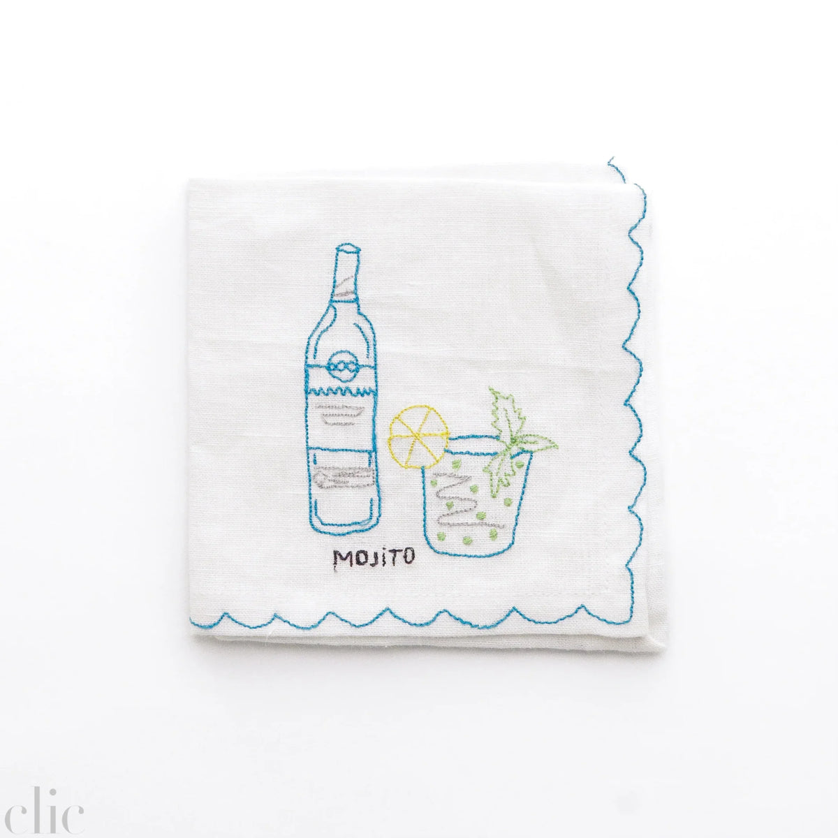 Set of 6 Mixed Drink Embroidered Linen Cocktail Napkins