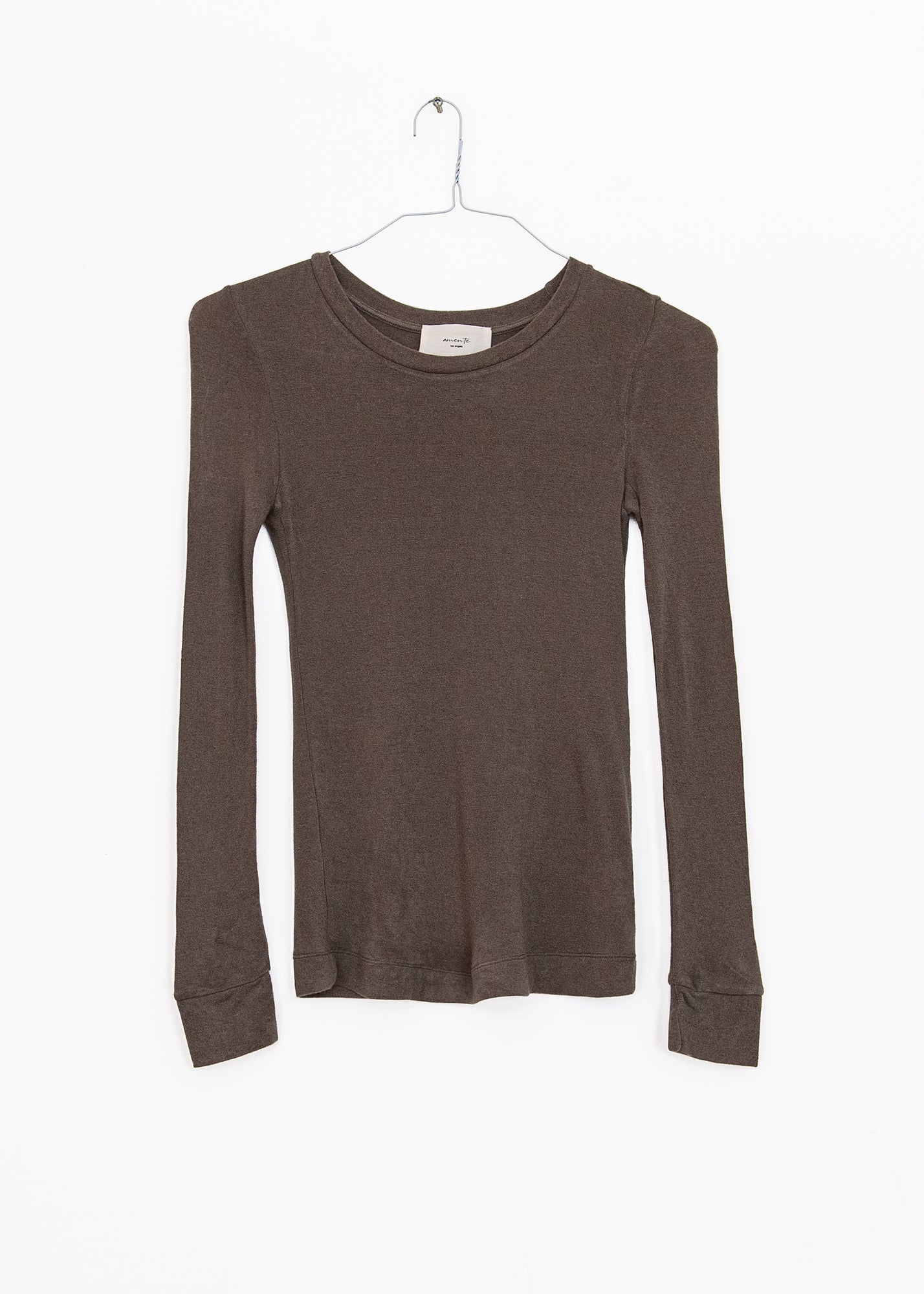 Wool Blend Lightweight Knit Top in Brown, from Amente
