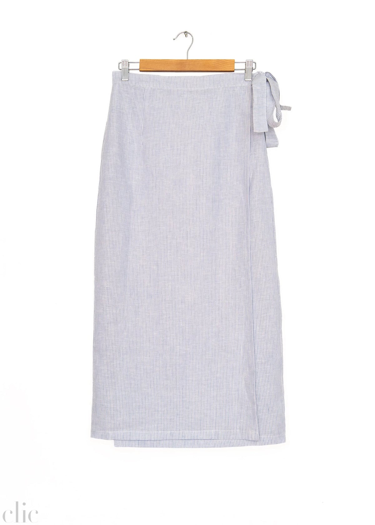 Wrap Skirt in Sea Blue Stripes, from Nary