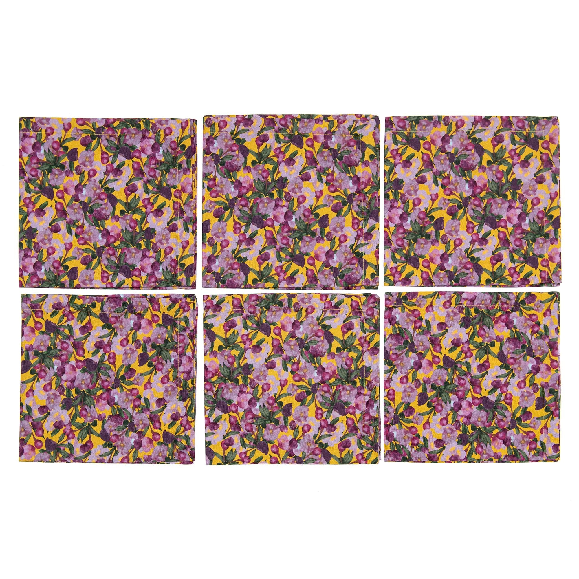 Set of Six Napkins in Romace is Dead Yellow, from Sophie Williamson Design