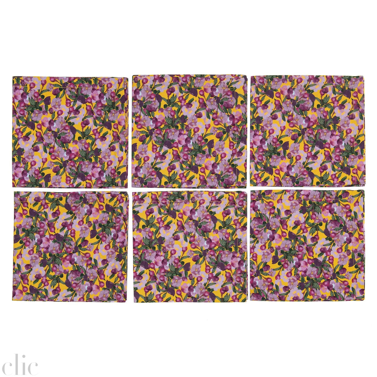 Set of Six Napkins in Romace is Dead Yellow, from Sophie Williamson Design